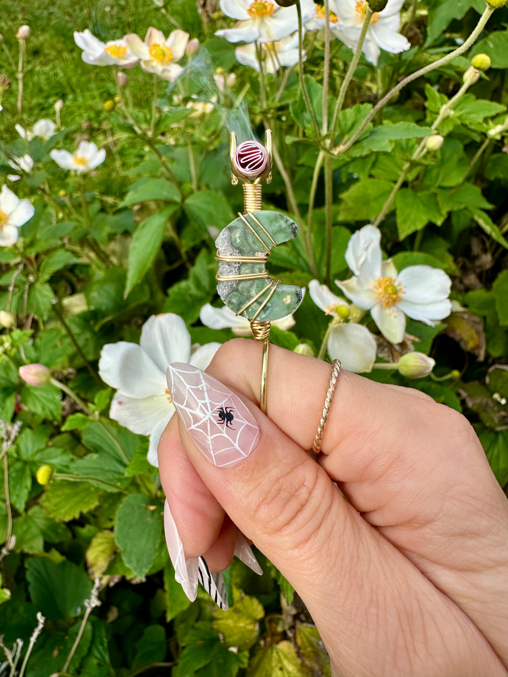 little agate quartz crystal moon  ☾ smoke ring ♡