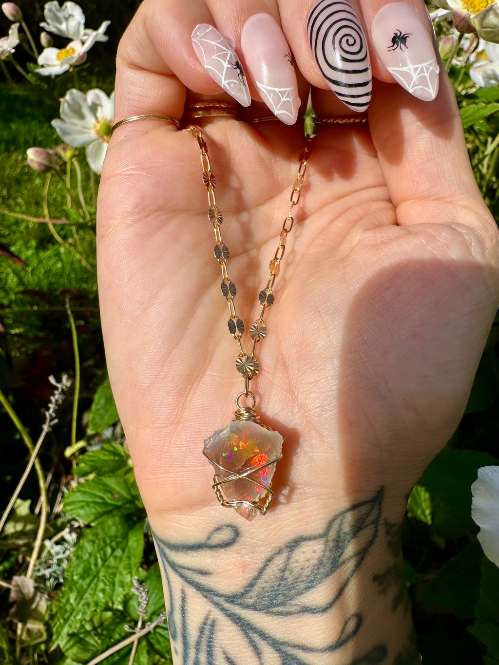 *one of one* ♡ iridescent raw opal necklace in 14k gold fill*