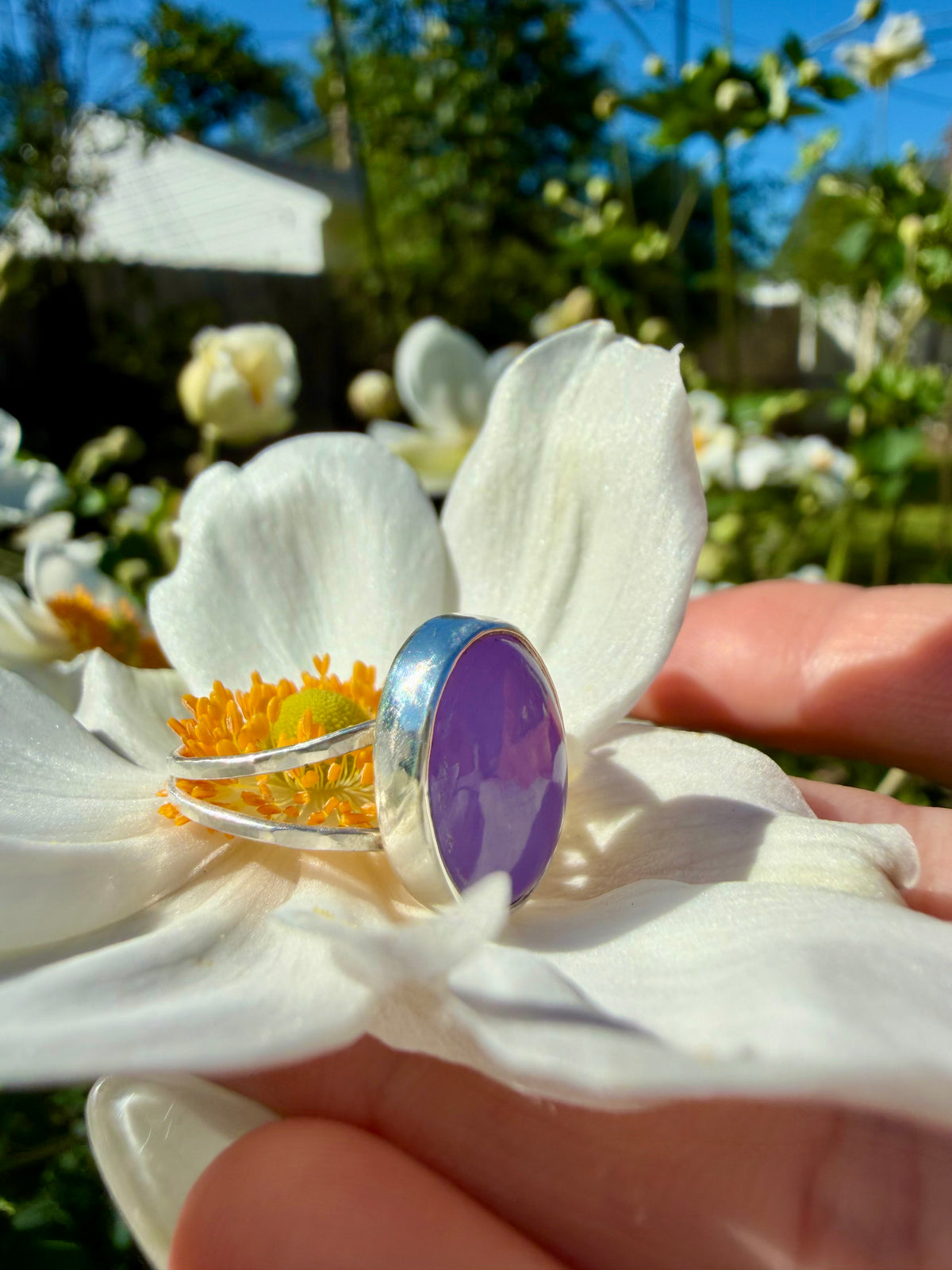 lavender jade double band ring in sterling silver size 7