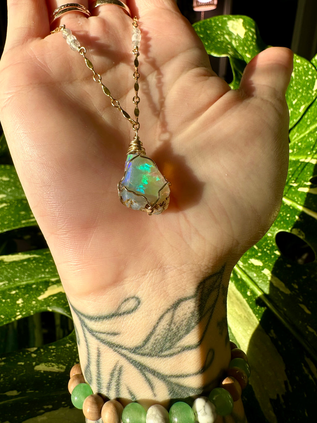 ♡one of one♡ iridescent raw opal necklace - 14k gold ***