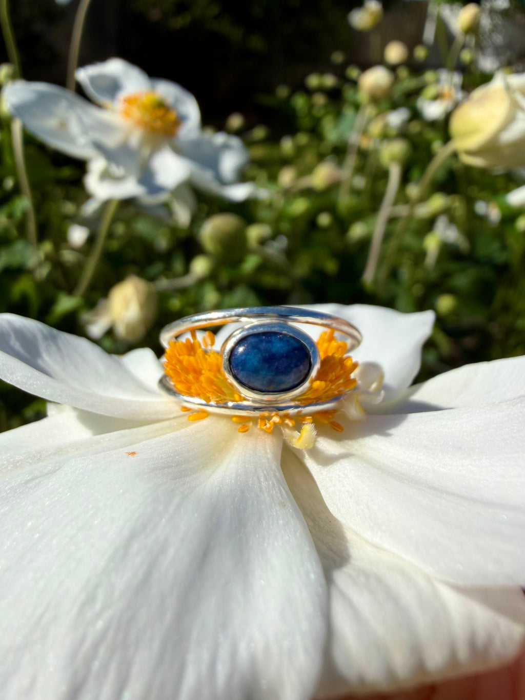 sodalite double band sterling silver ring size 7