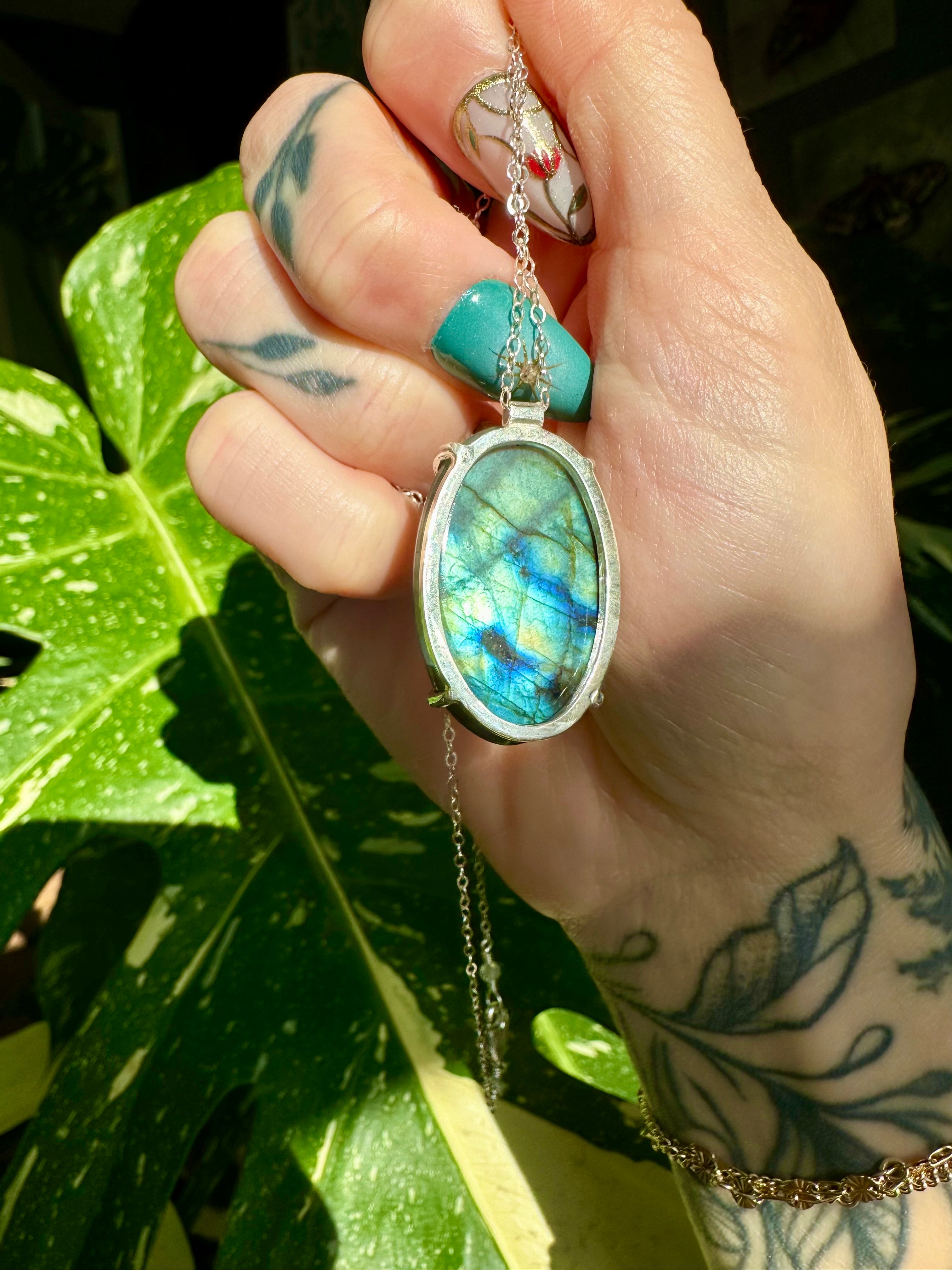 labradorite open back sterling silver necklace