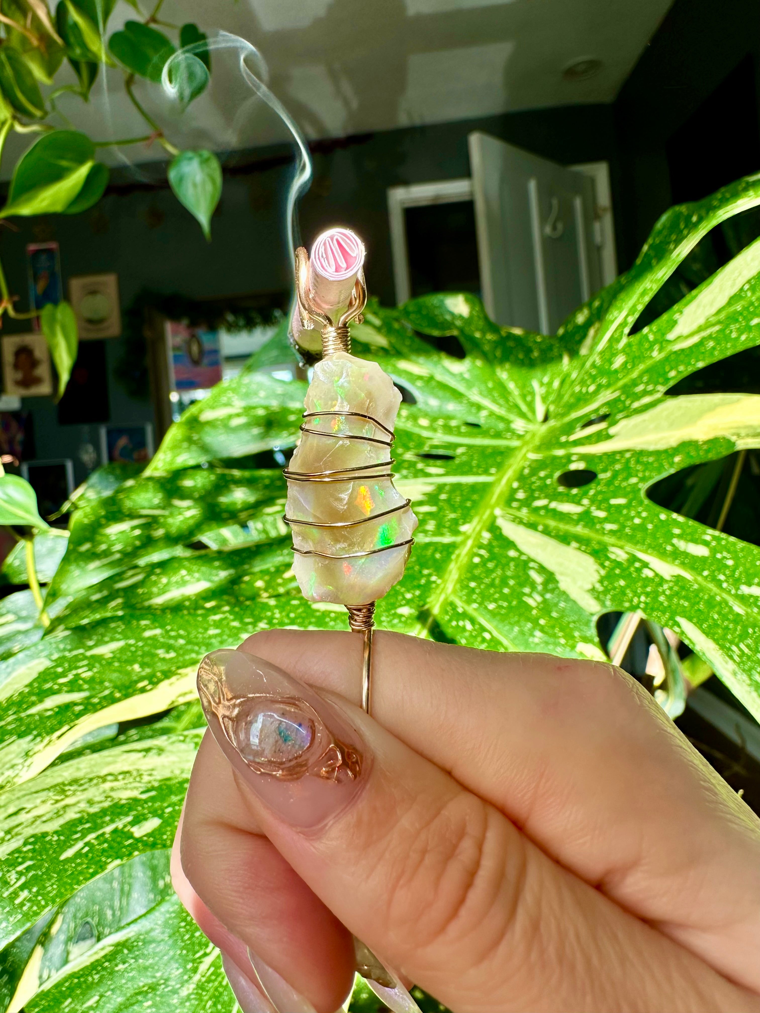 ♡one of one♡ 14k gold raw opal smoke ring ***