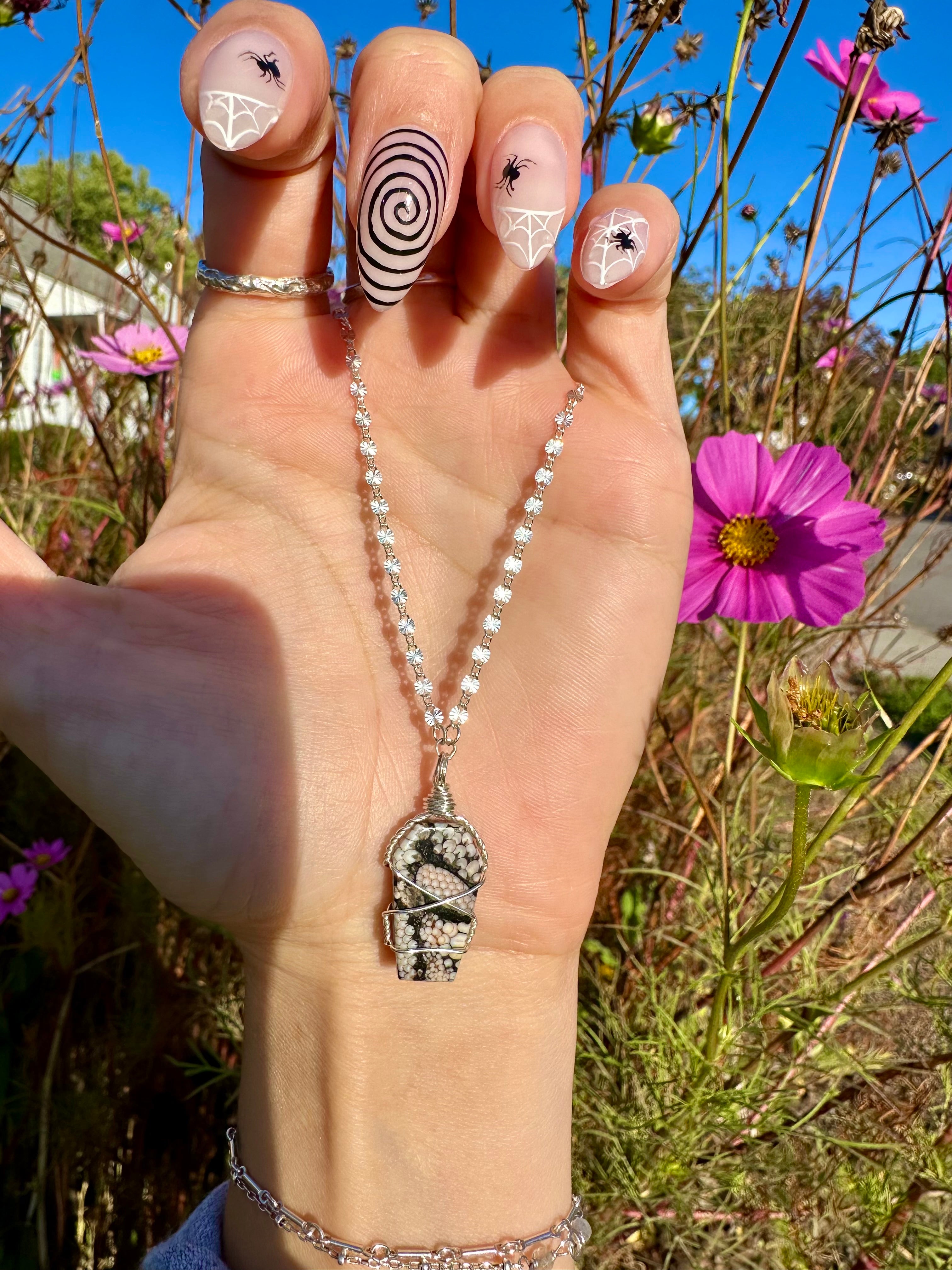 *one of one* snake skin fossil coffin necklace in sterling silver