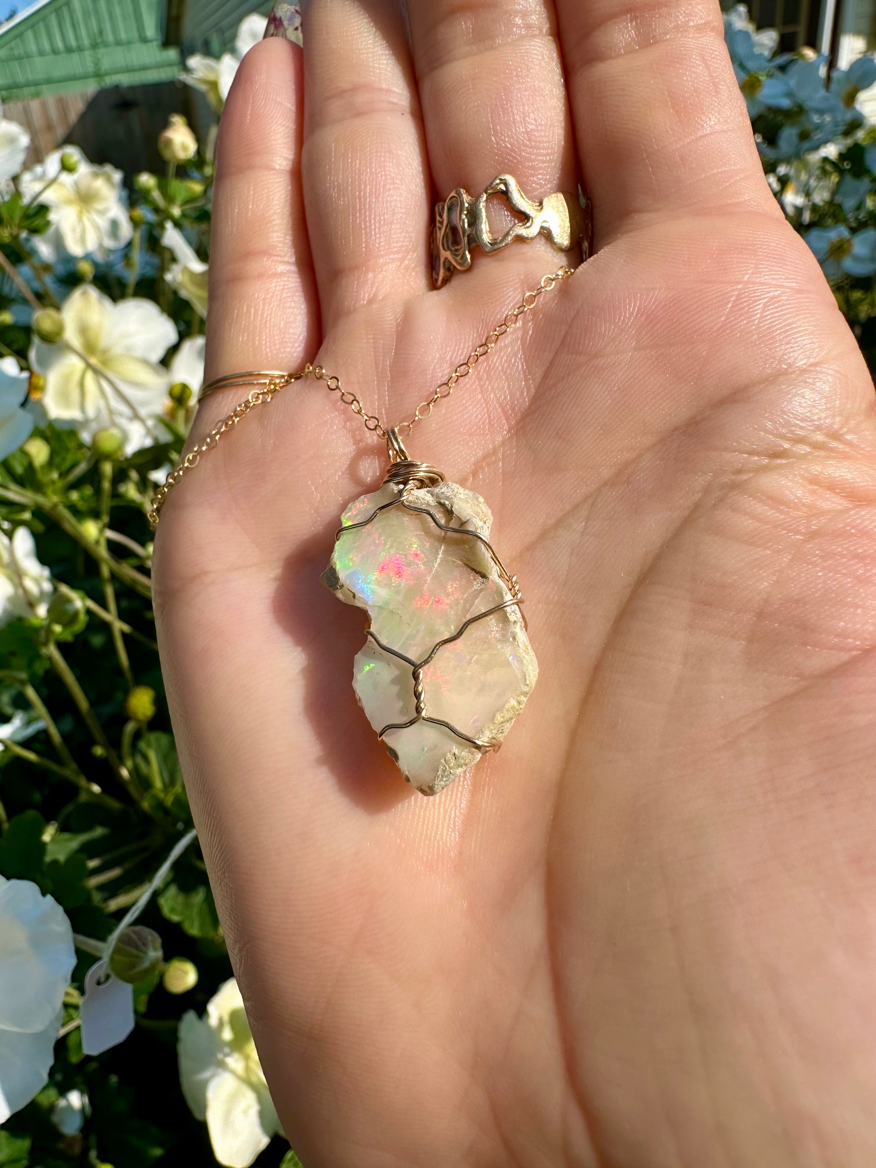 ♡one of one♡ raw opal necklace gold