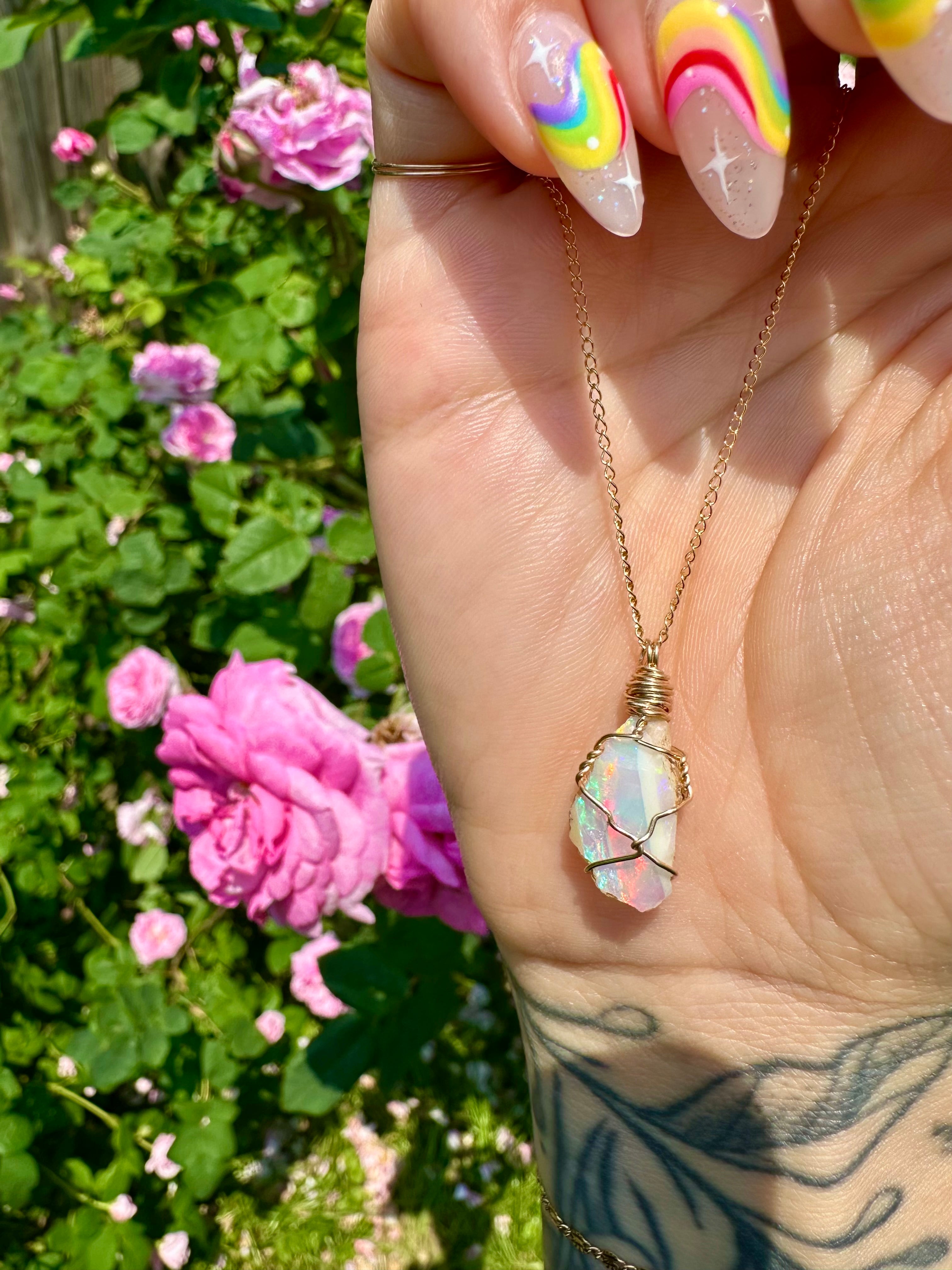 *♡one of one♡ raw opal necklace in 14k gold 🌈