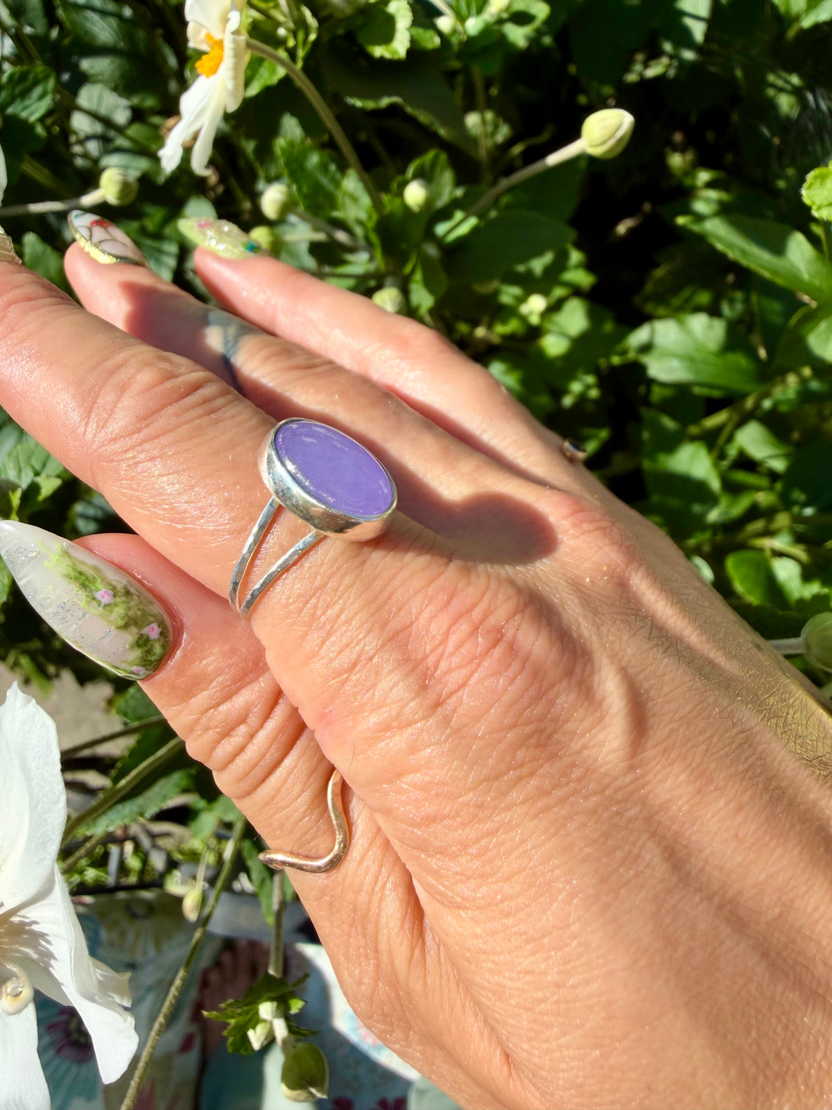 lavender jade double band ring in sterling silver size 7