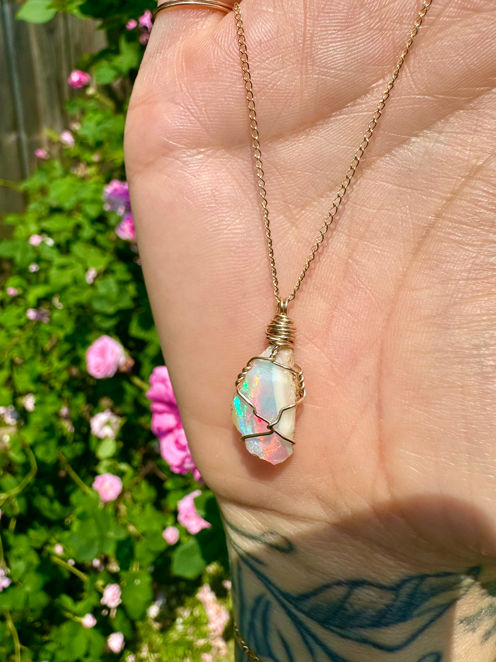 *♡one of one♡ raw opal necklace in 14k gold 🌈