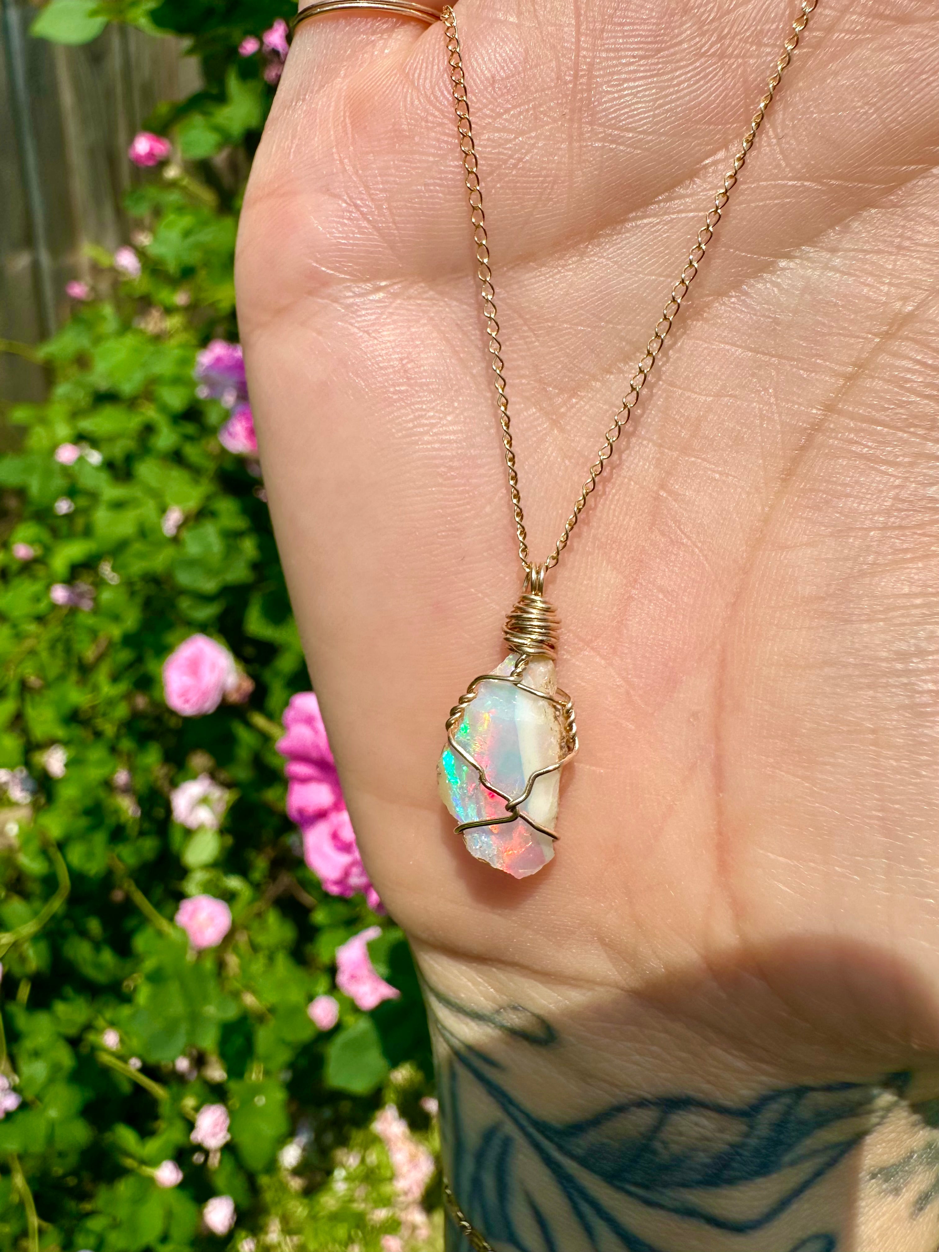 *♡one of one♡ raw opal necklace in 14k gold 🌈