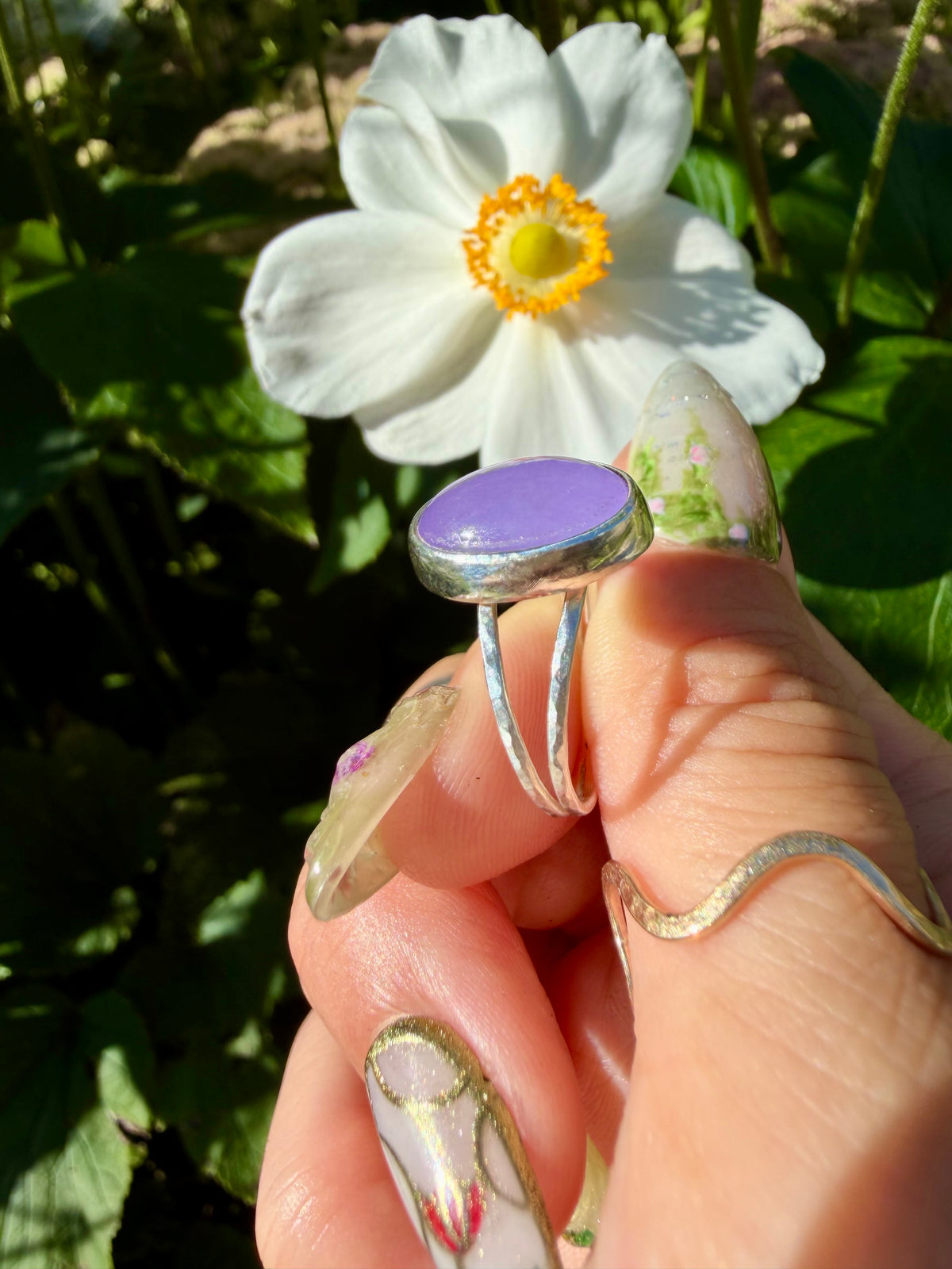 lavender jade double band ring in sterling silver size 7
