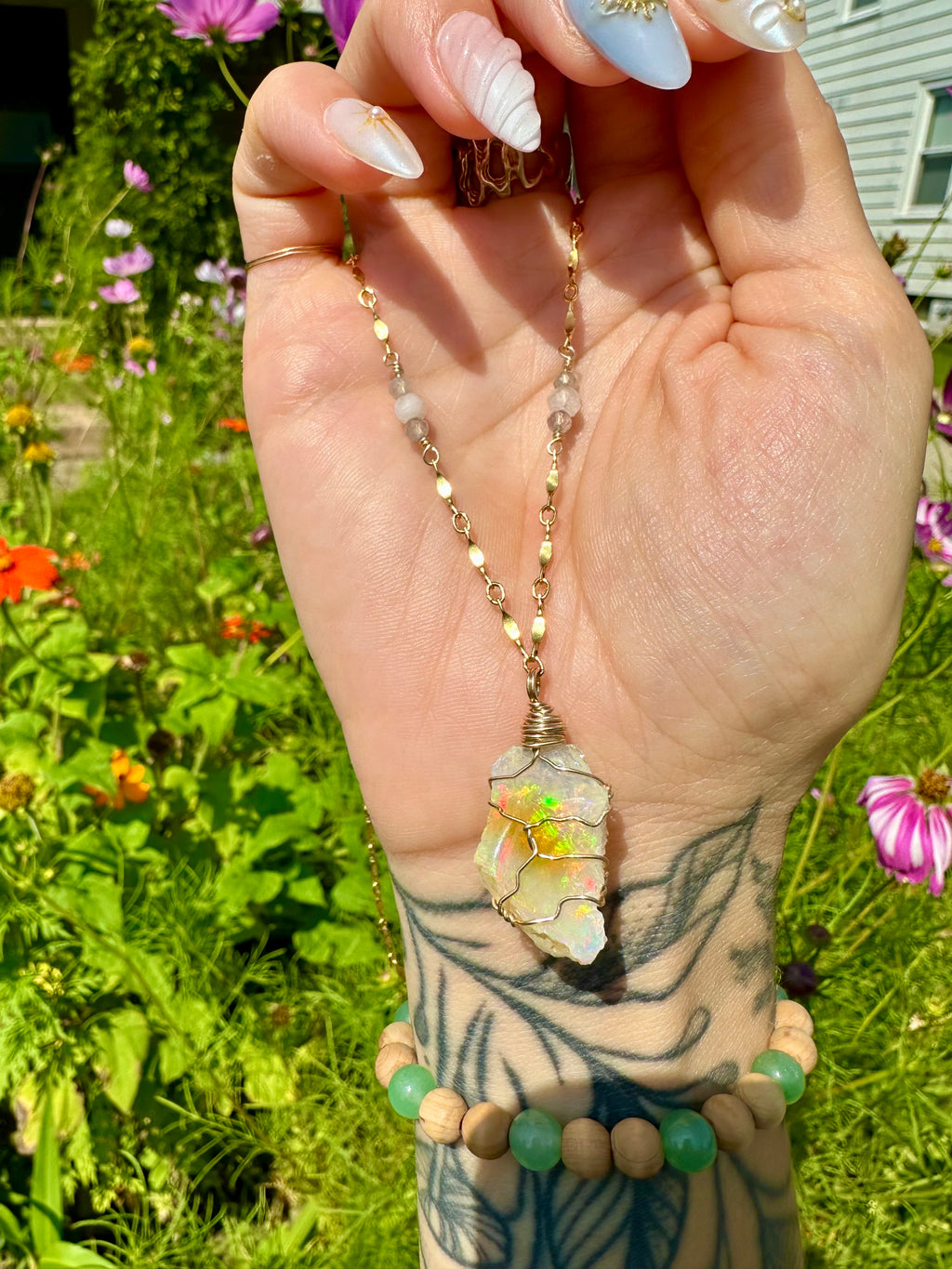 ♡one of one♡ iridescent raw opal necklace - 14k gold