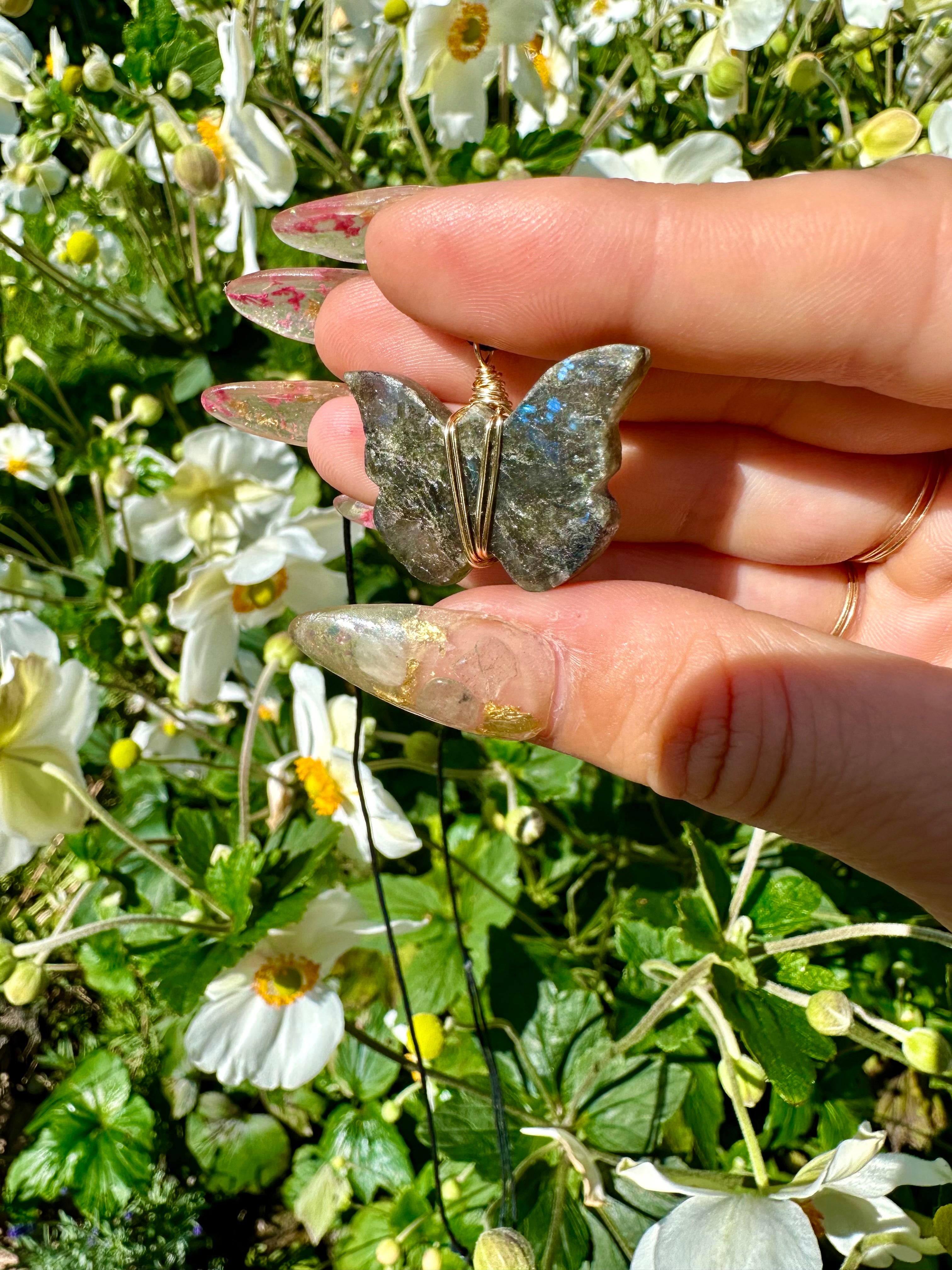 lil crystal butterfly necklace on cord