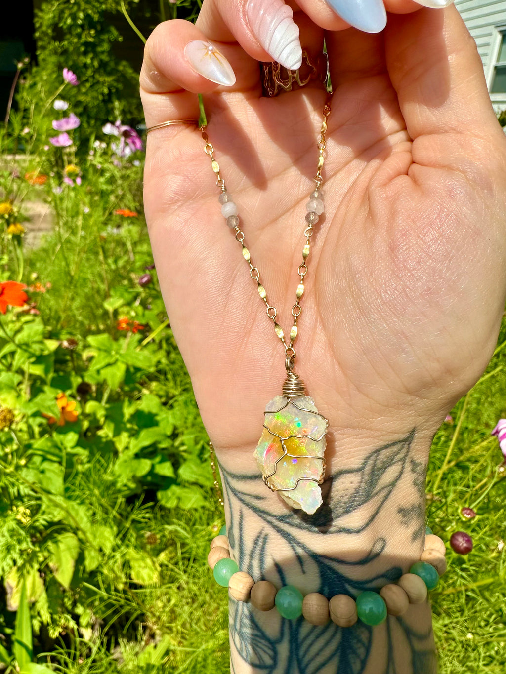 ♡one of one♡ iridescent raw opal necklace - 14k gold