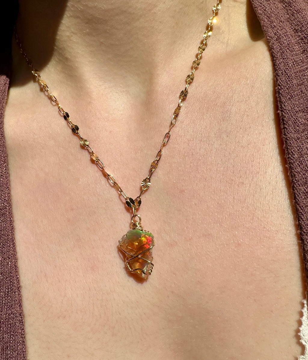 *one of one* ♡ iridescent raw opal necklace in 14k gold fill*