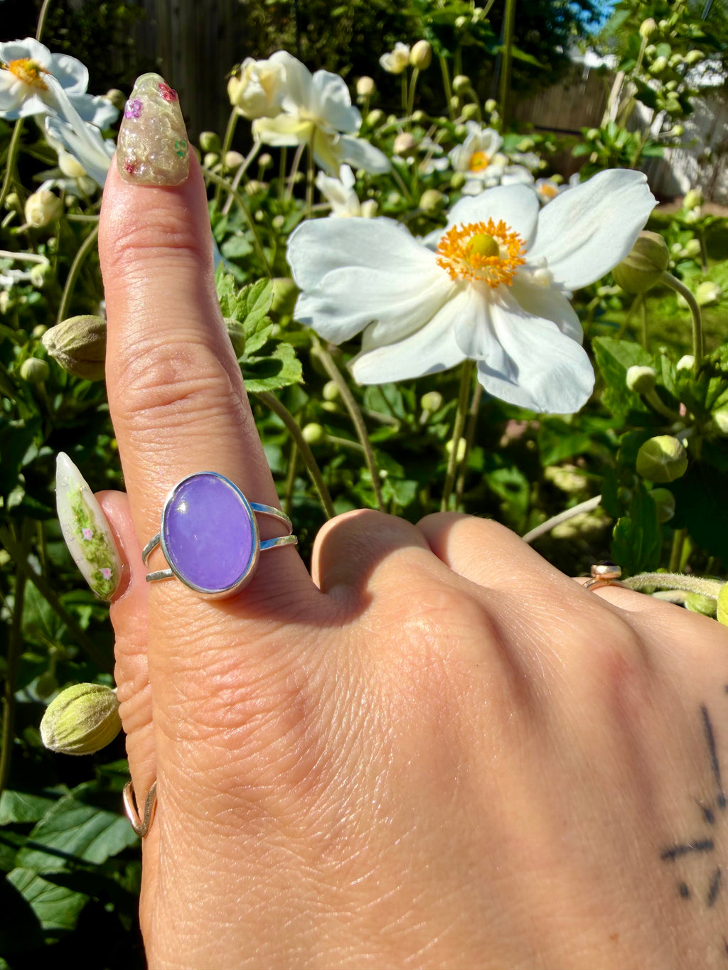 lavender jade double band ring in sterling silver size 7