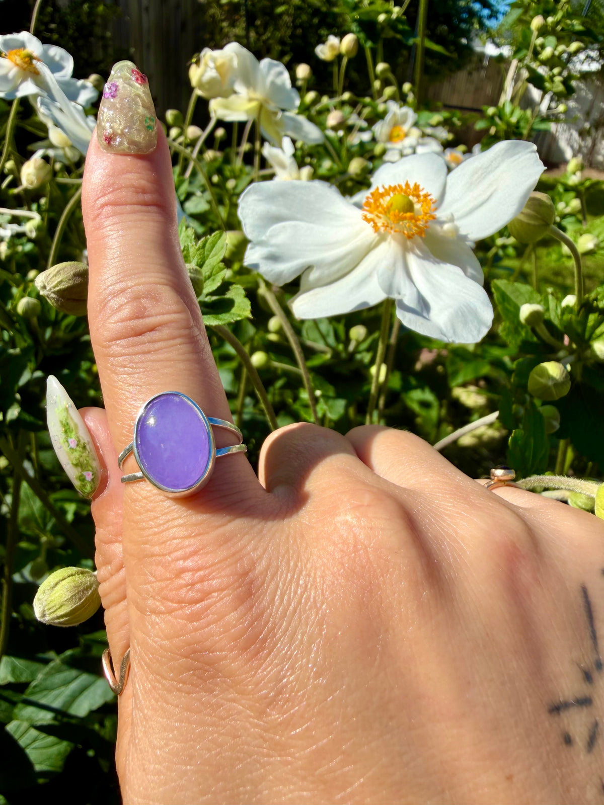 lavender jade double band ring in sterling silver size 7