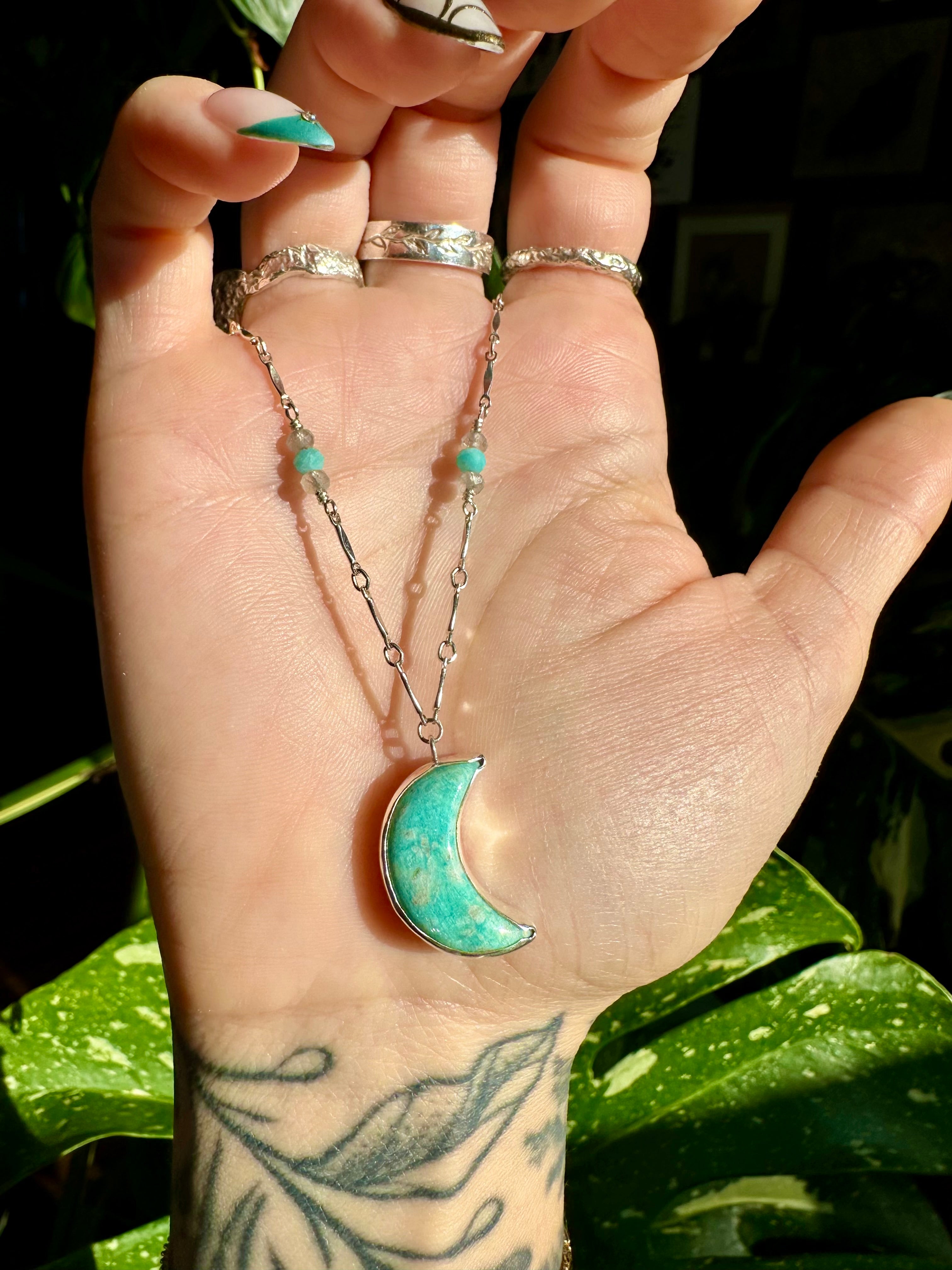 amazonite moon sterling silver necklace