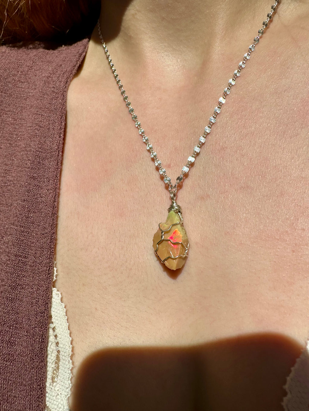 *one of one* raw opal necklace in sterling silver ♡