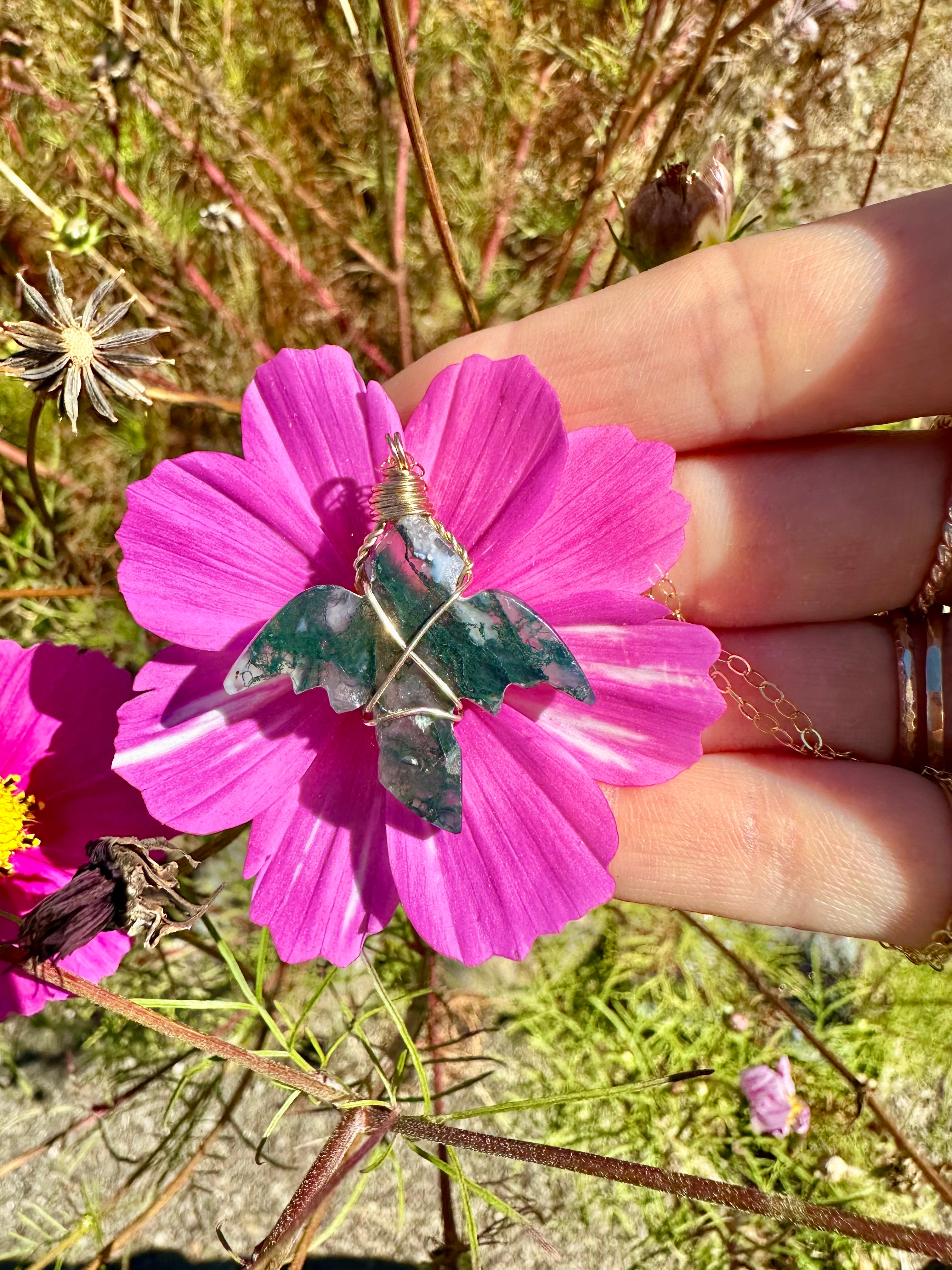 *one of one* moss agate dragon necklace in 14k gold fill