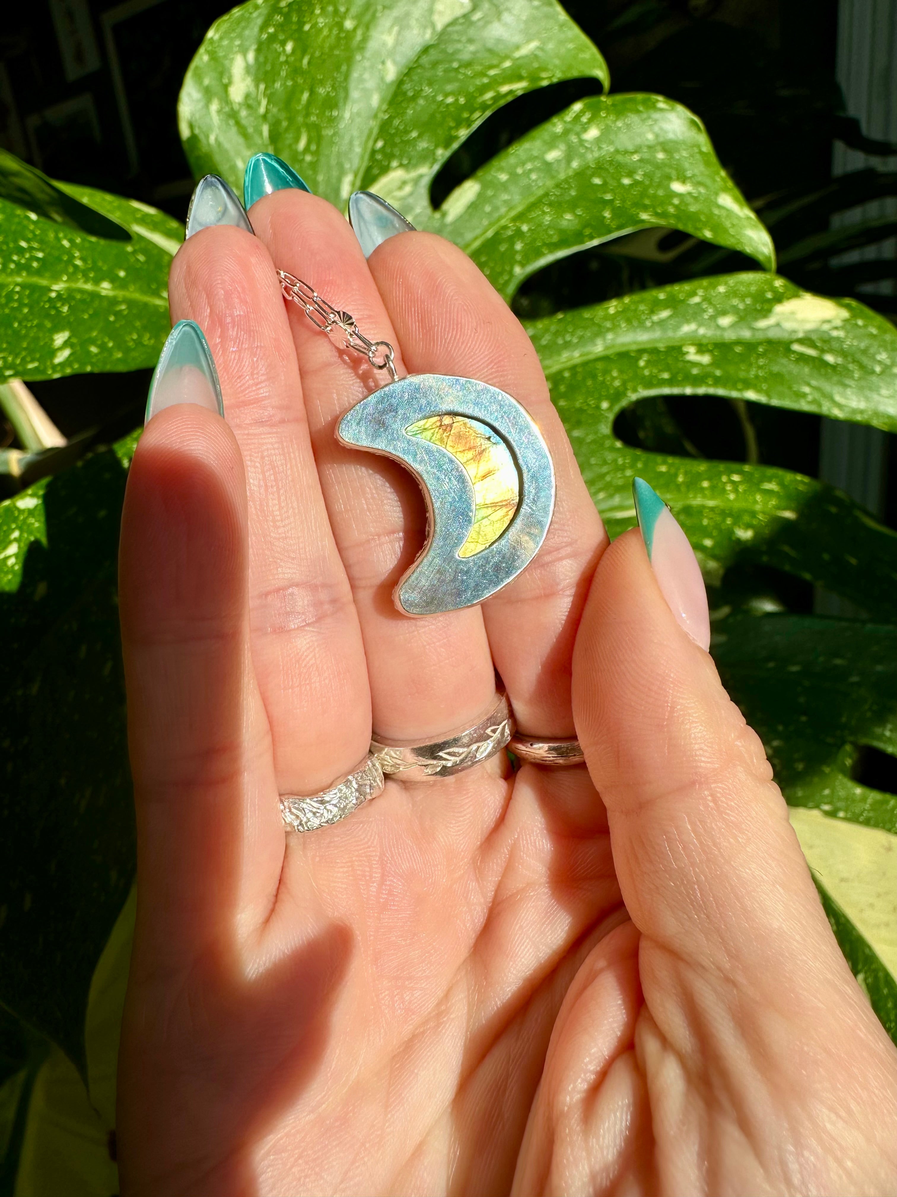 labradorite moon sterling silver necklace