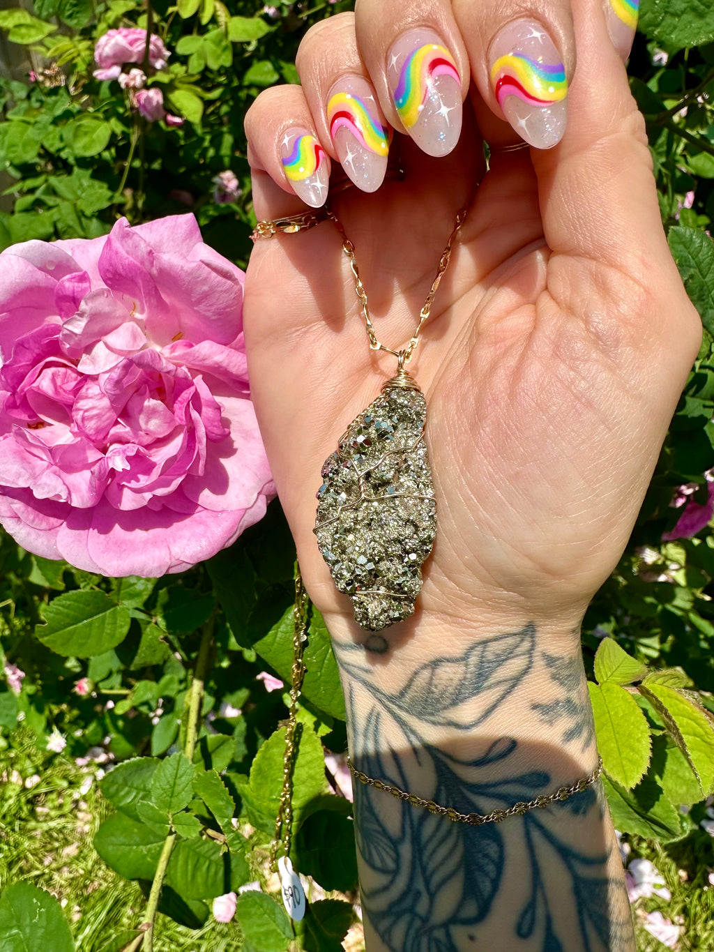 *one of one* raw pyrite nug necklace on long 14k gold chain