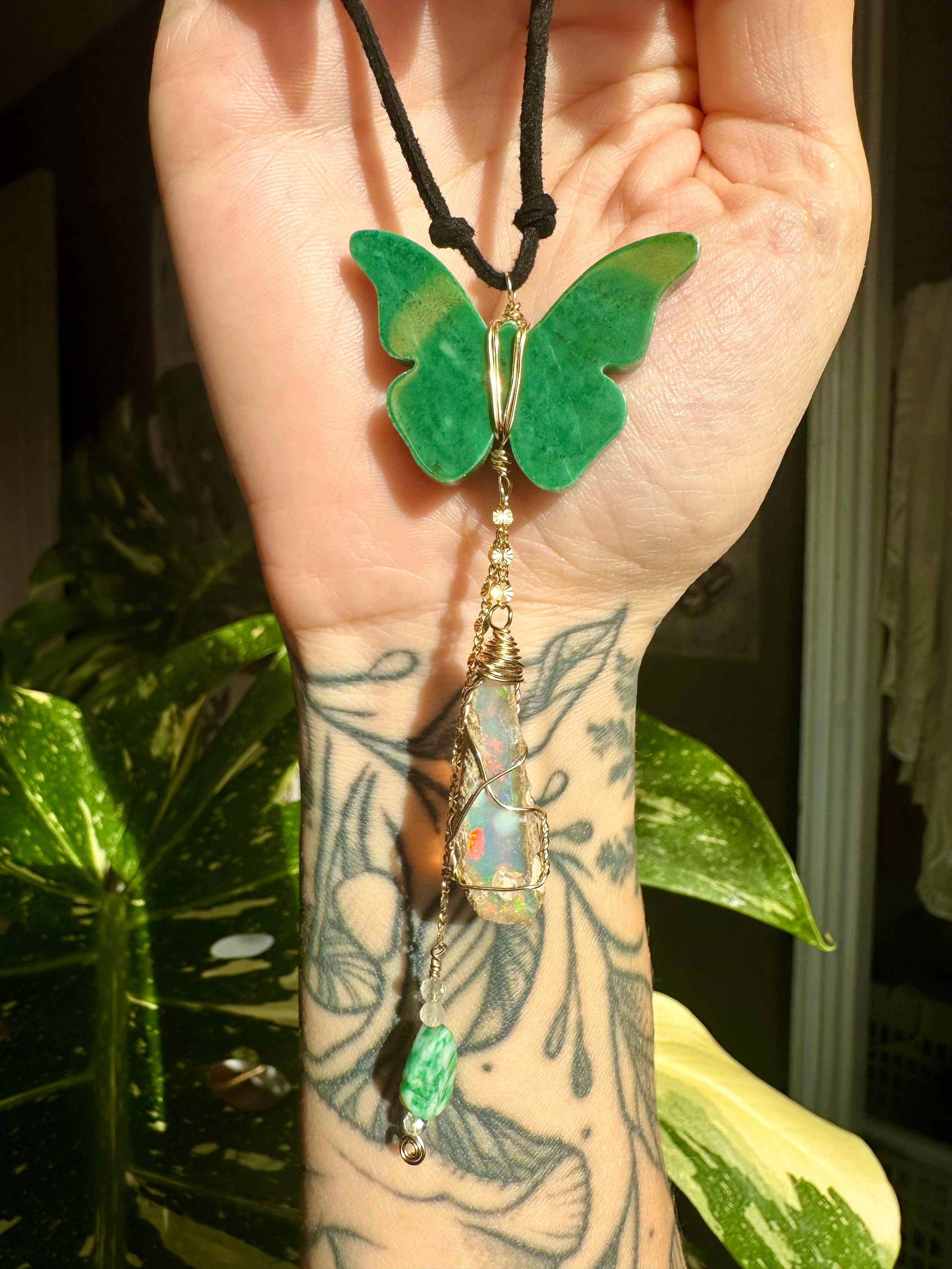 *one of one* jade butterfly raw opal decor dangle