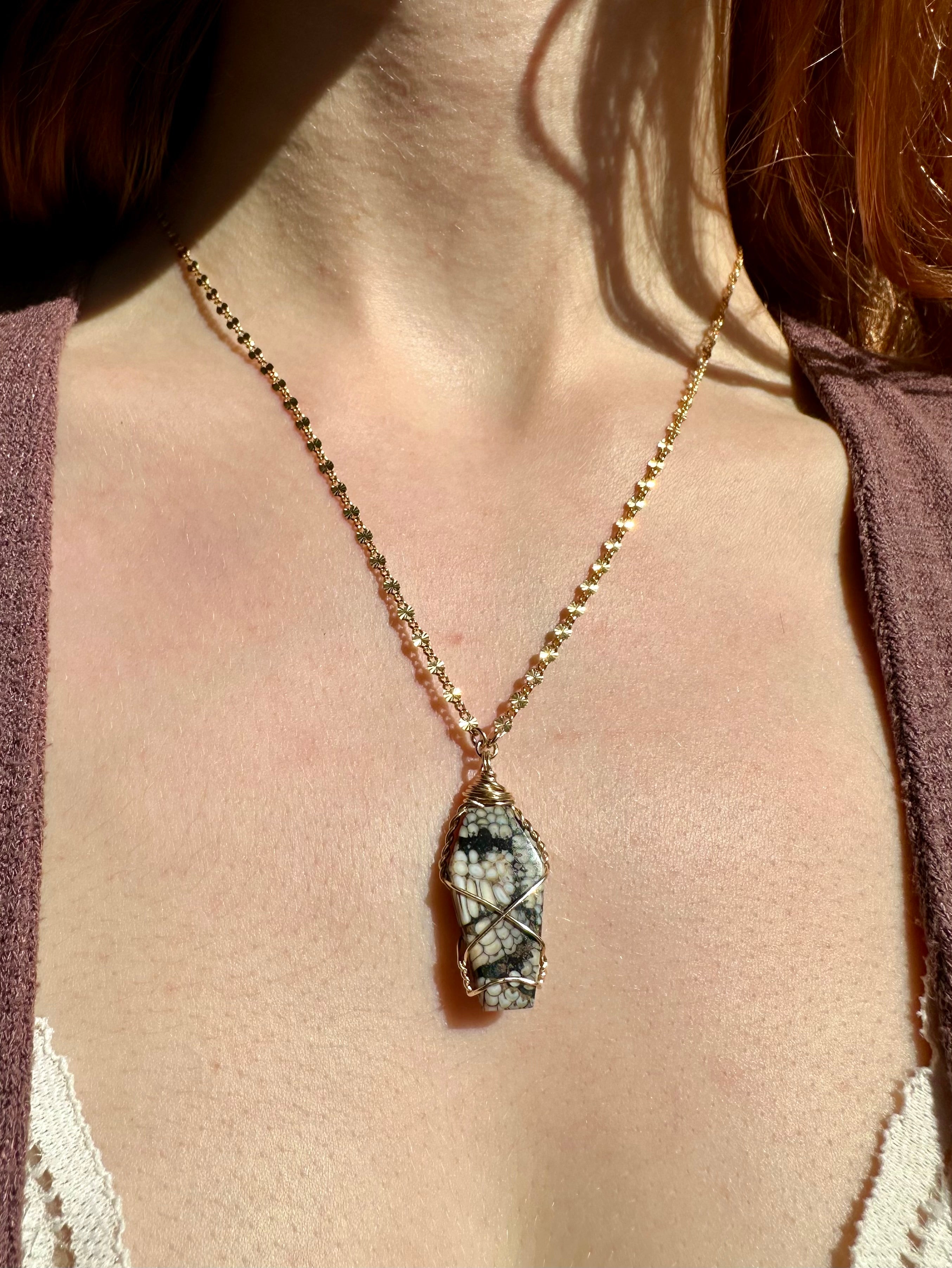 *one of one* snake skin fossil coffin necklace in 14k gold fill
