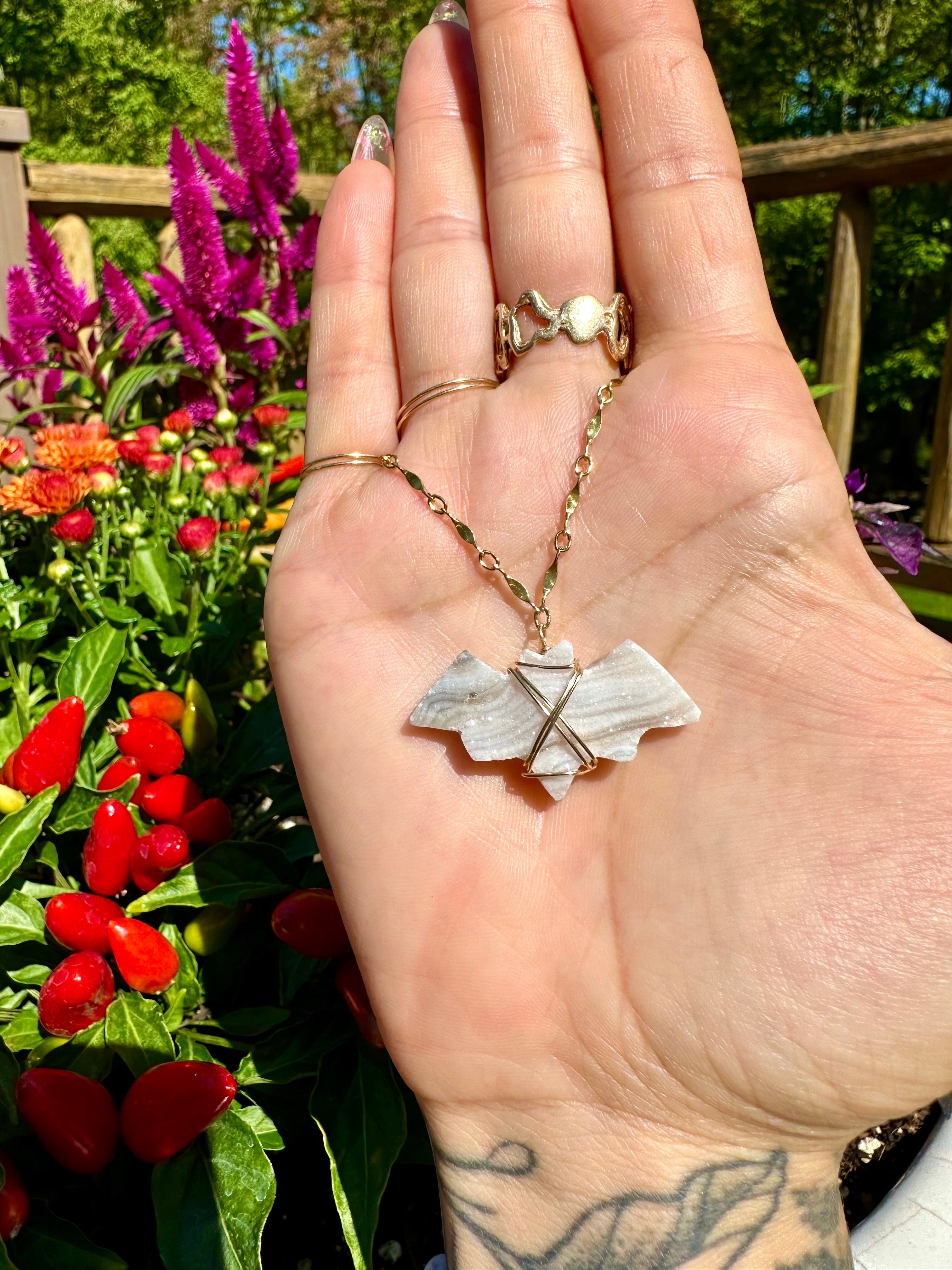 *one of one* baby bat druzy necklace gold