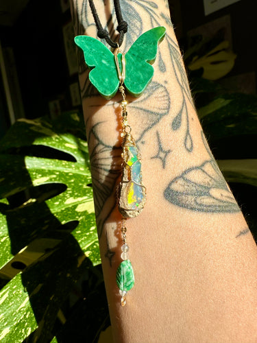 *one of one* jade butterfly raw opal decor dangle