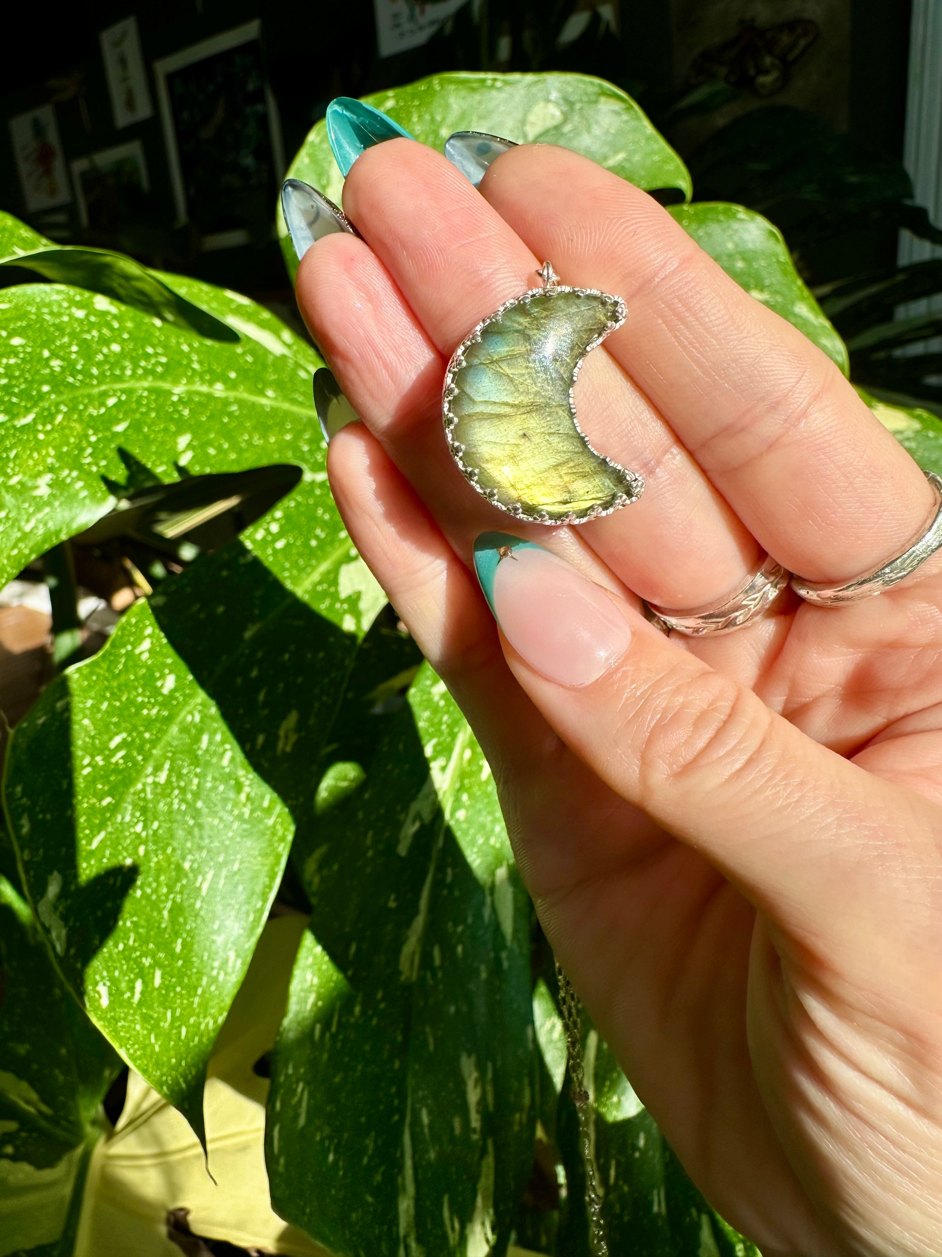 labradorite moon sterling silver necklace