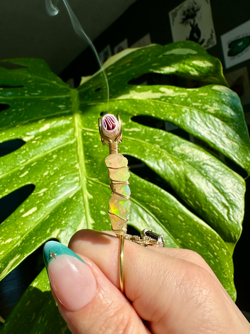 raw opal smoke ring in brass ♡
