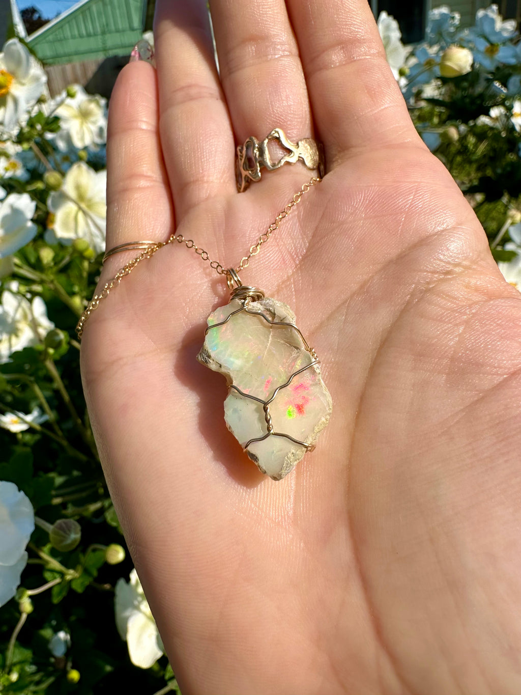 ♡one of one♡ raw opal necklace gold