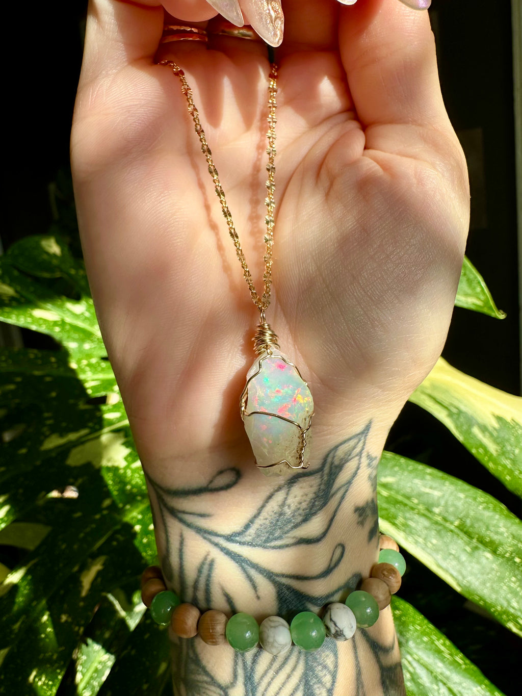♡one of one♡ iridescent raw opal necklace in 14k gold ***