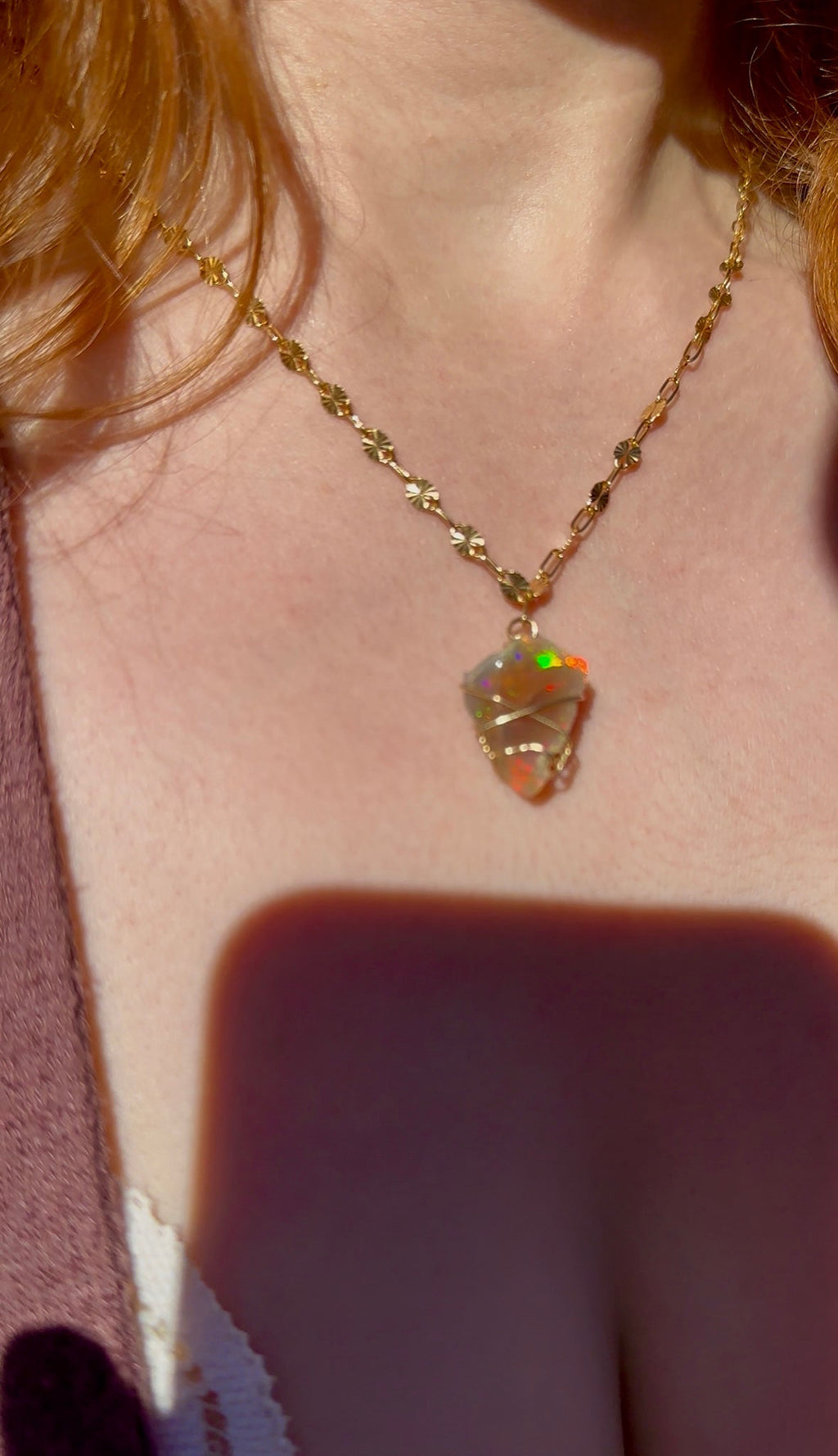 *one of one* ♡ iridescent raw opal necklace in 14k gold fill*