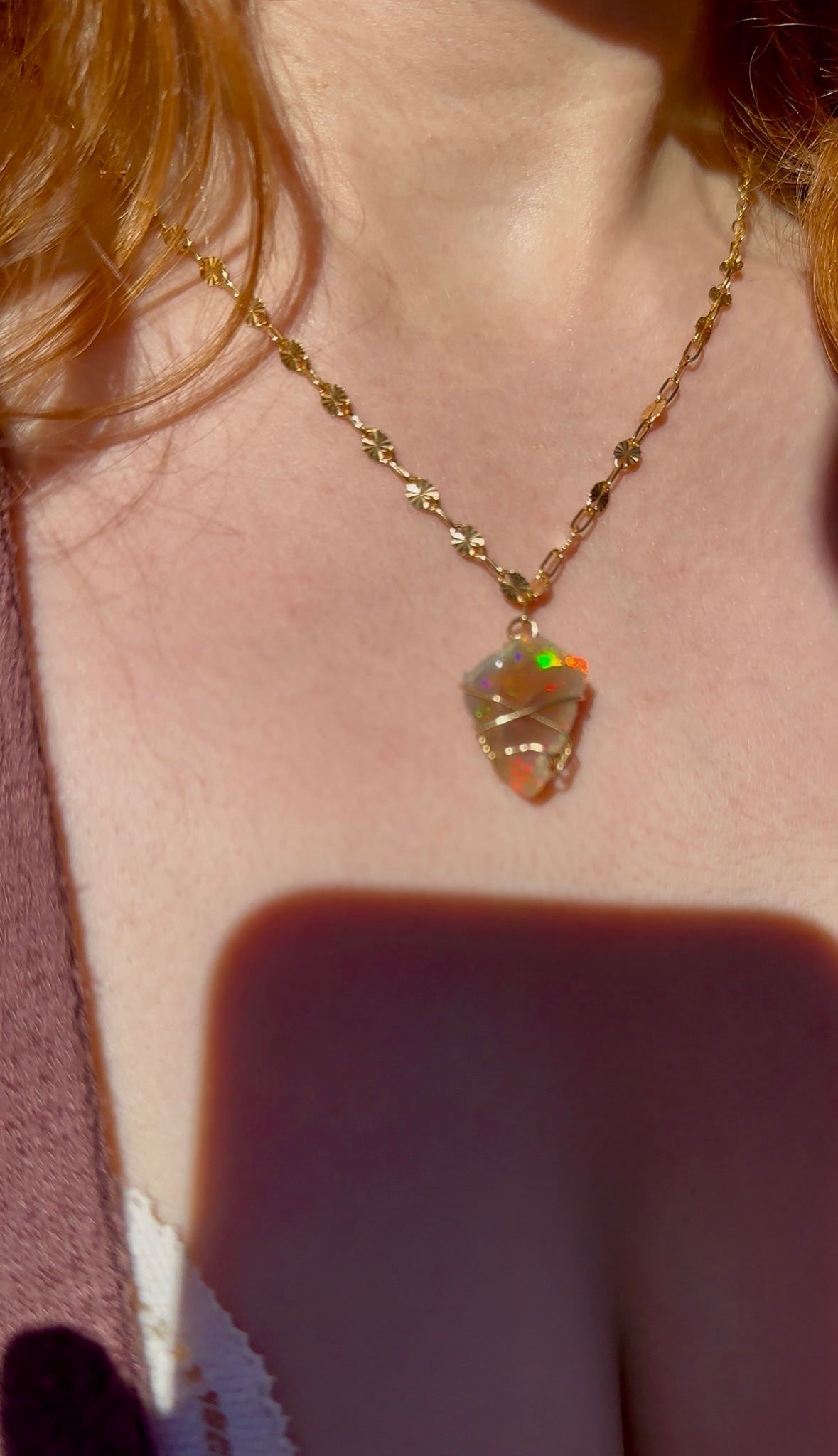 *one of one* ♡ iridescent raw opal necklace in 14k gold fill*