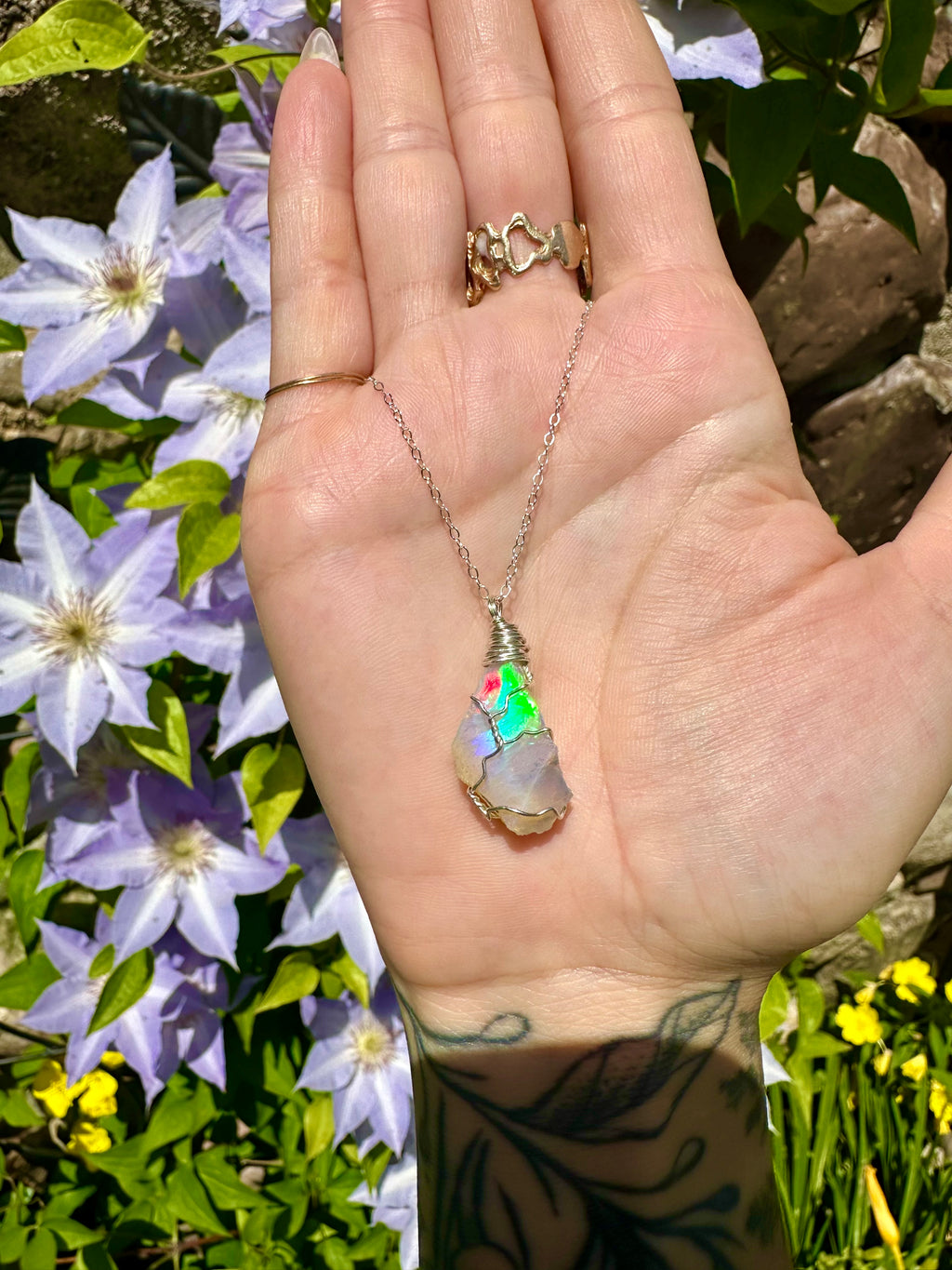 🌈*♡one of one♡ raw opal necklace sterling silver