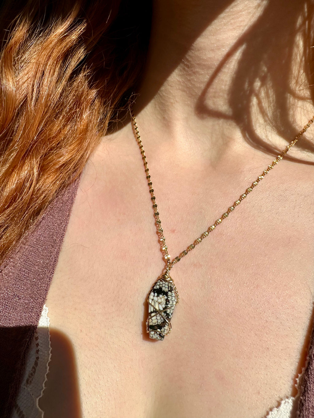 *one of one* snake skin fossil coffin necklace in 14k gold fill