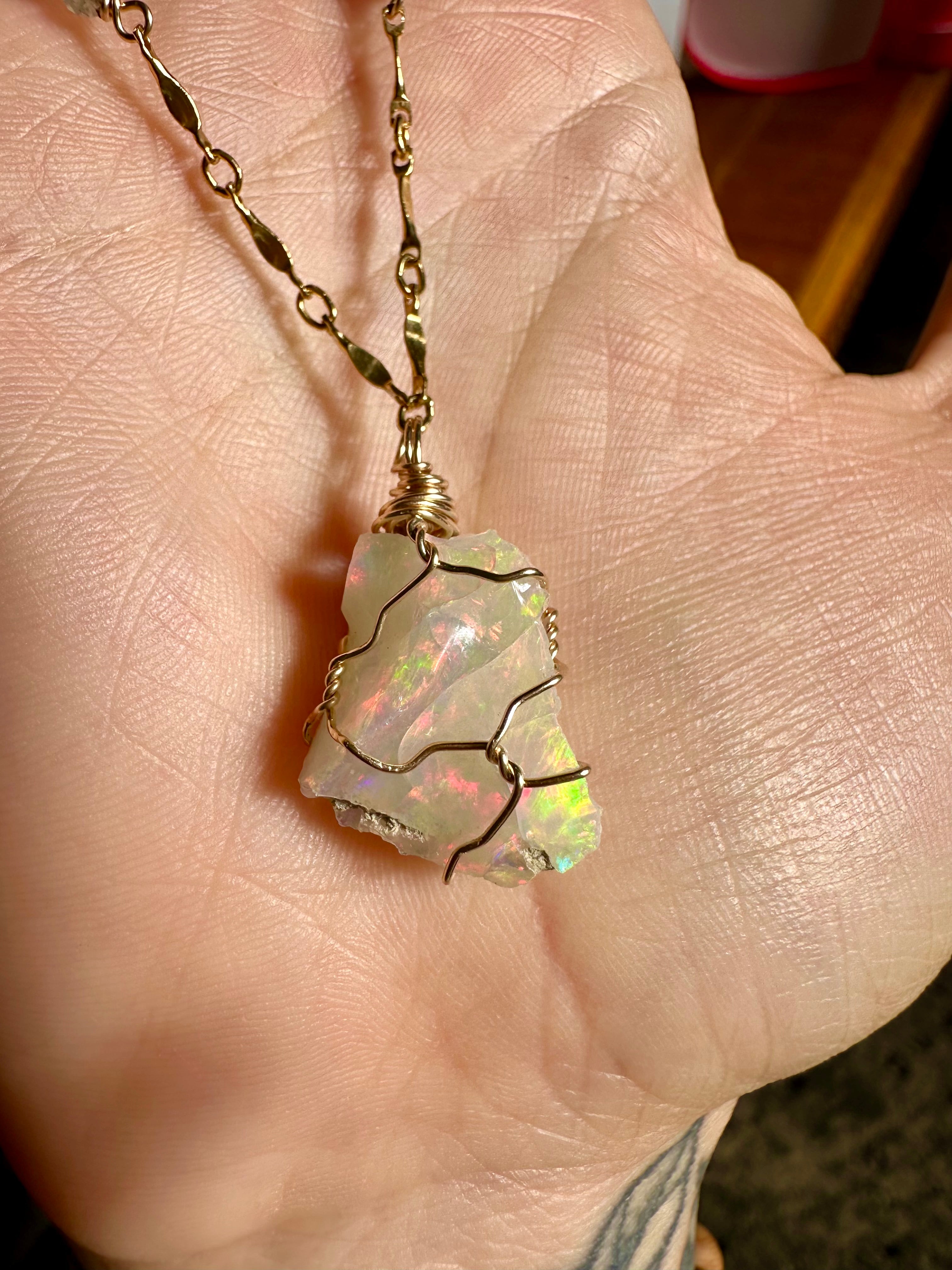 ♡one of one♡ raw opal necklace 14k gold