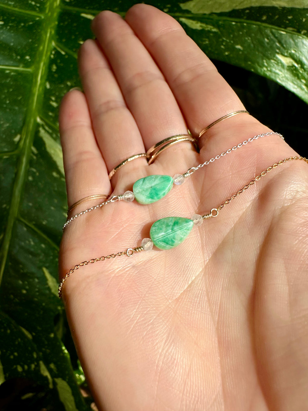 jade leaf & moonstone necklace - made for you in sterling silver or gold