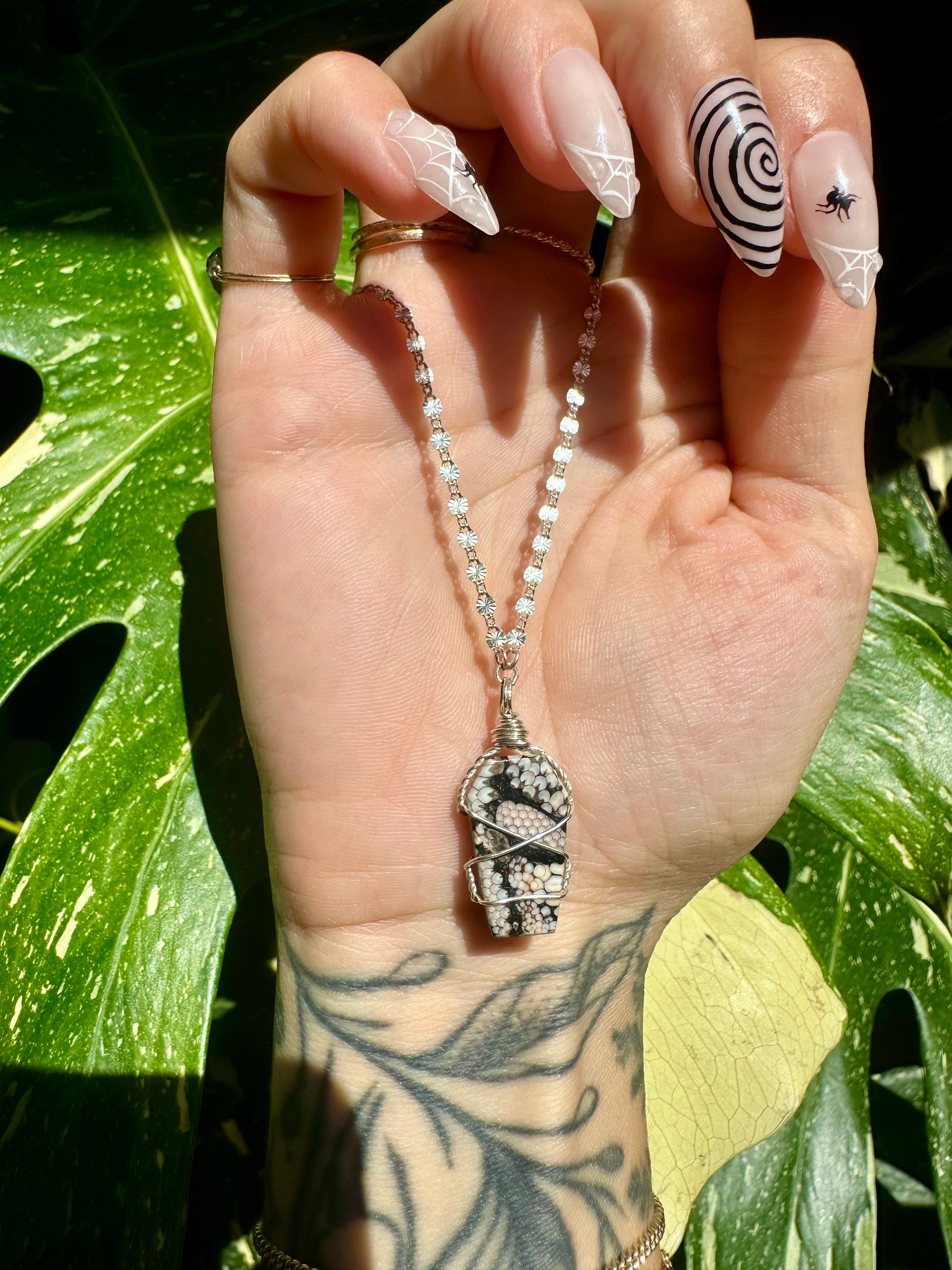 *one of one* snake skin fossil coffin necklace in sterling silver