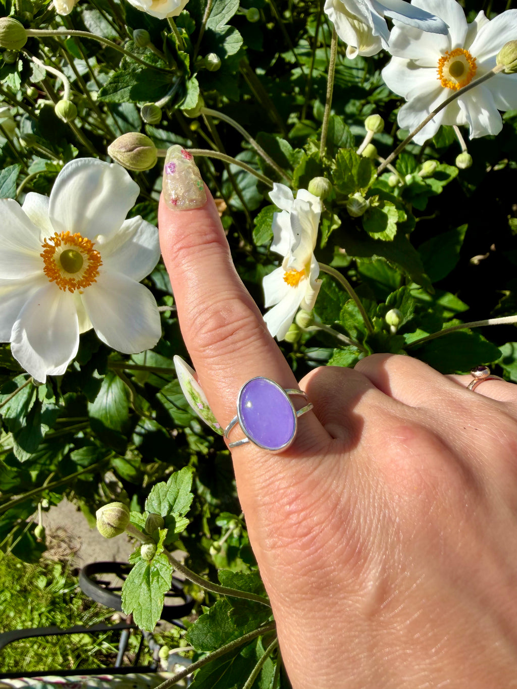 lavender jade double band ring in sterling silver size 7