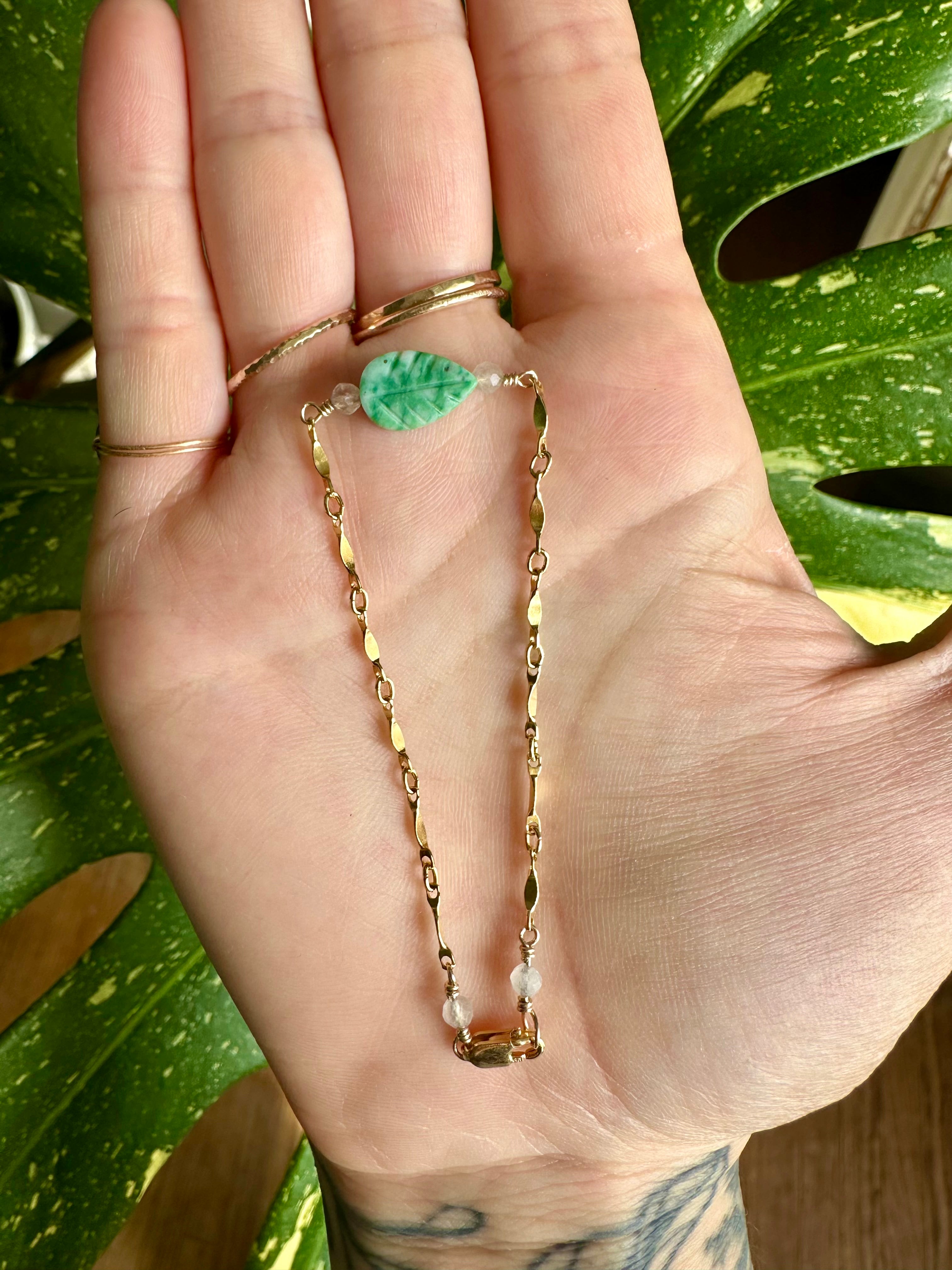 jade leaf & moonstone bracelet / anklet - made for you in sterling silver or gold