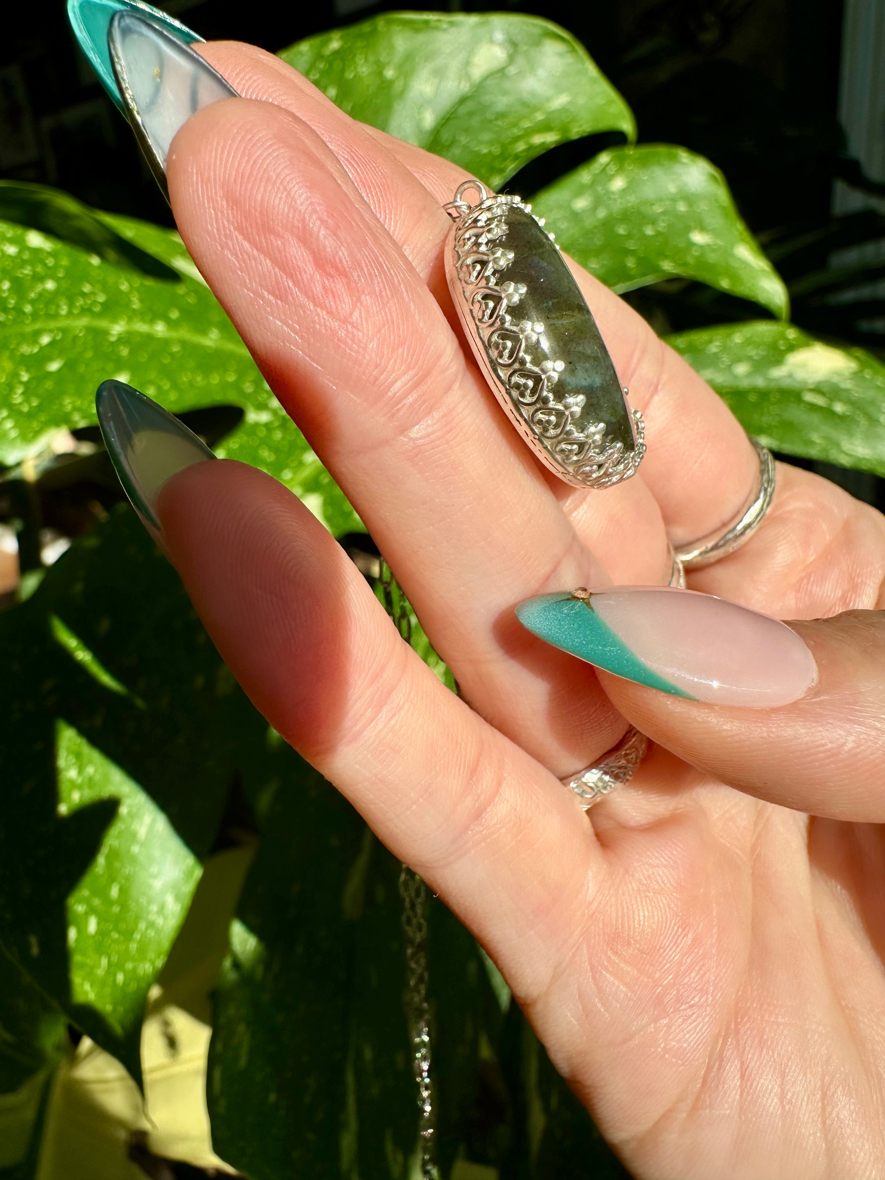 labradorite moon sterling silver necklace