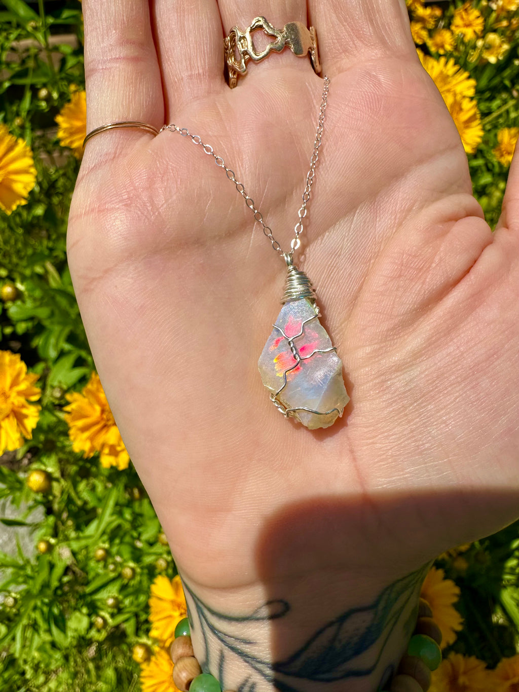 🌈*♡one of one♡ raw opal necklace sterling silver