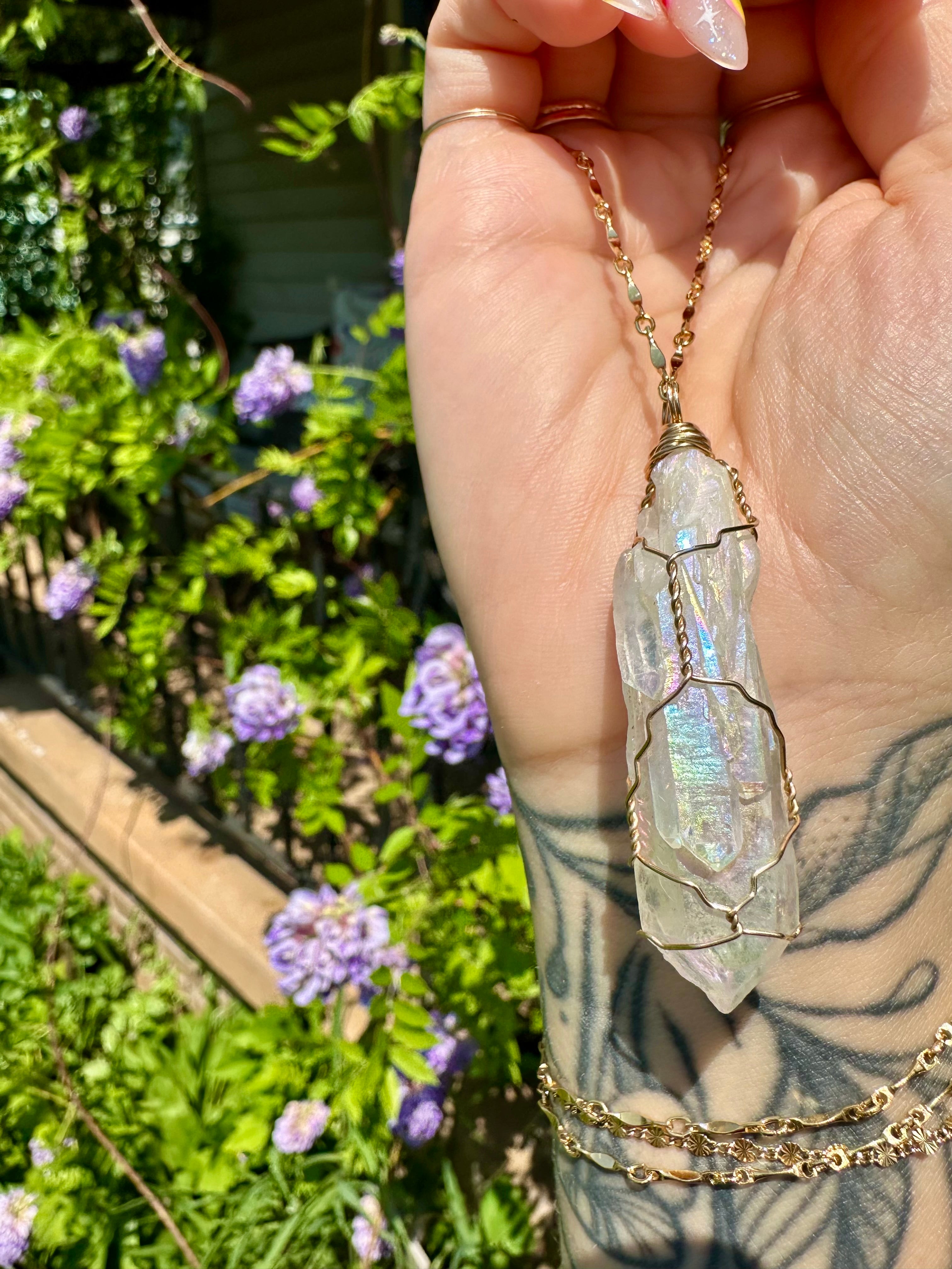 *one of one* angel aura quartz necklace in 14k gold 🌈