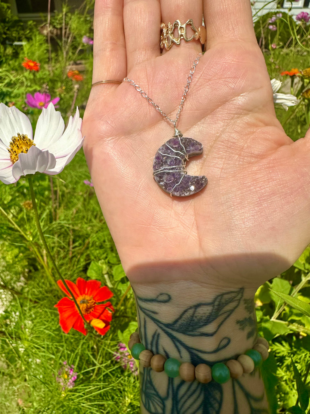 ♡one of one♡ lil amethyst druzy moon necklace - sterling silver