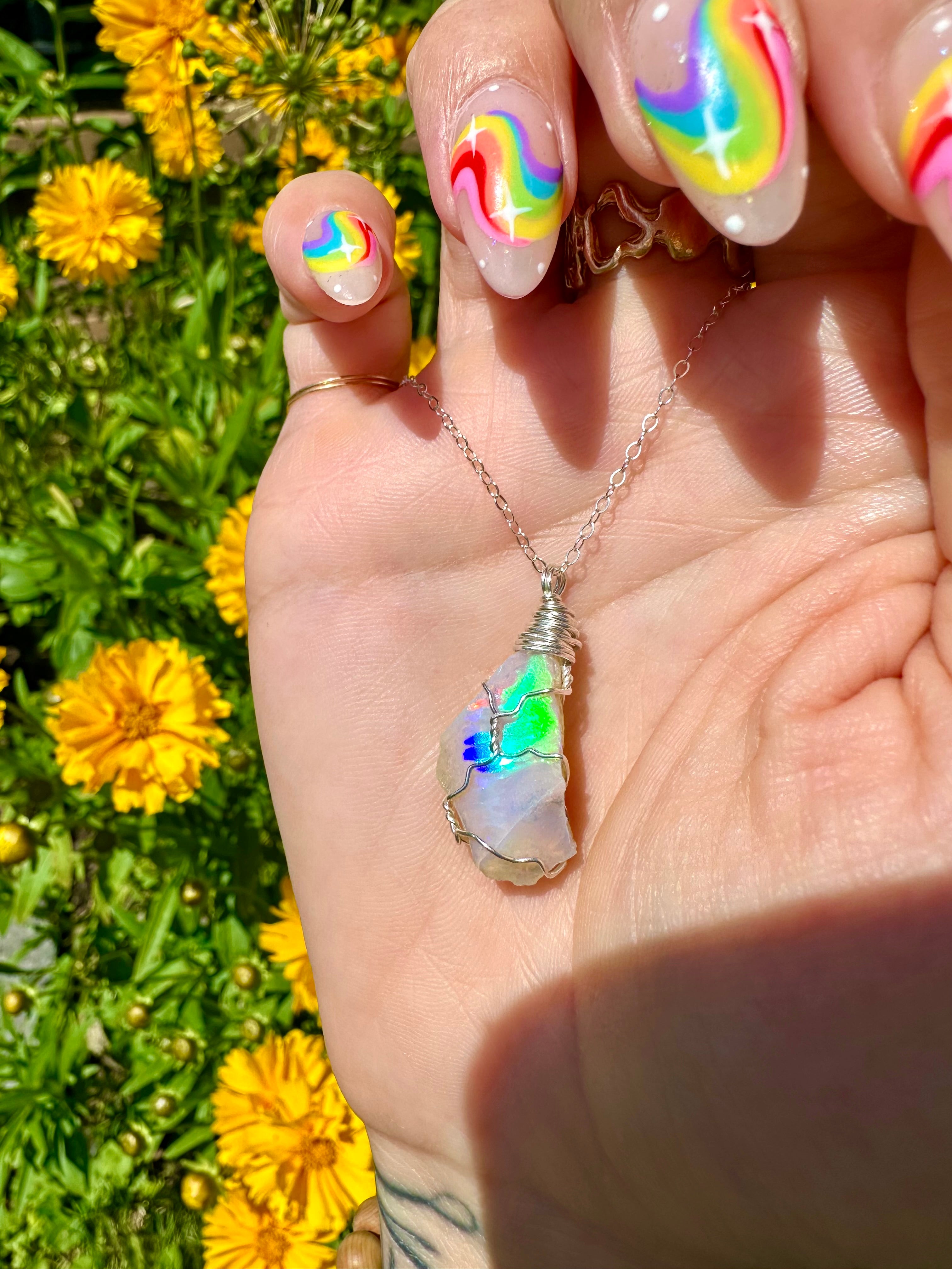 🌈*♡one of one♡ raw opal necklace sterling silver