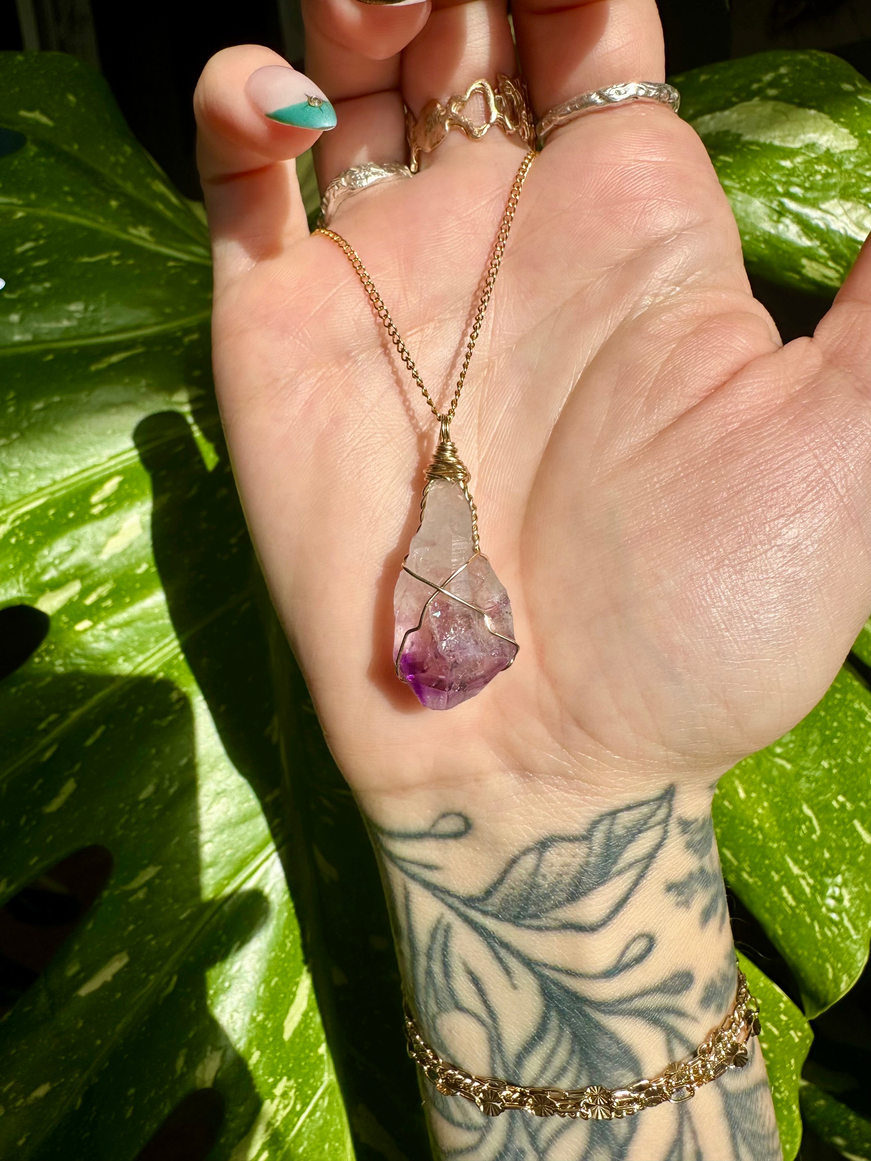raw amethyst 14k gold fill necklace