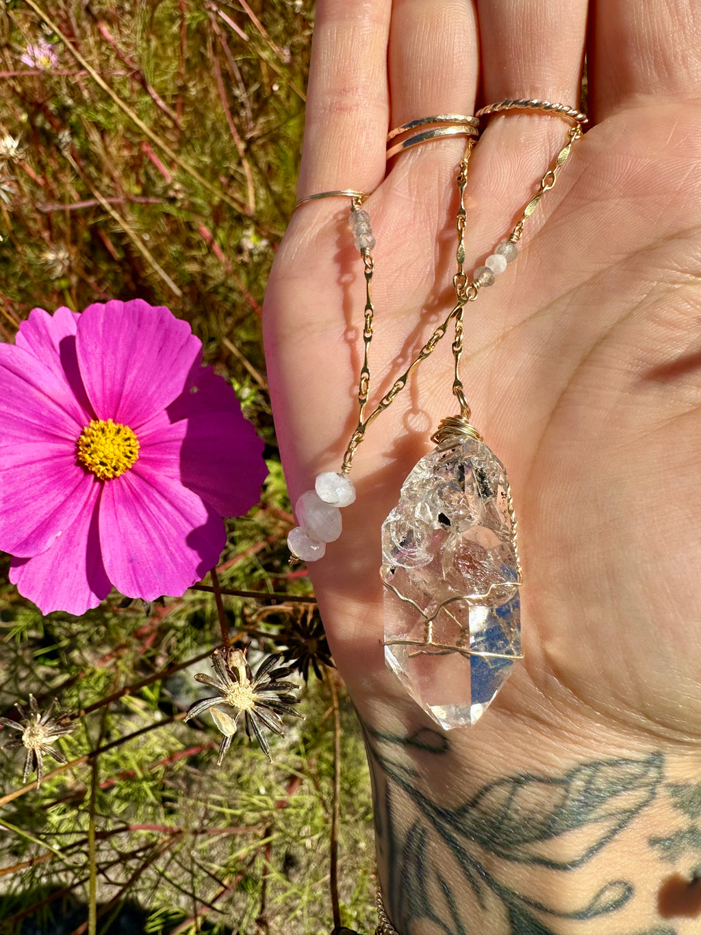 *one of one* ‘diamond’ quartz drop necklace in 14k gold fill