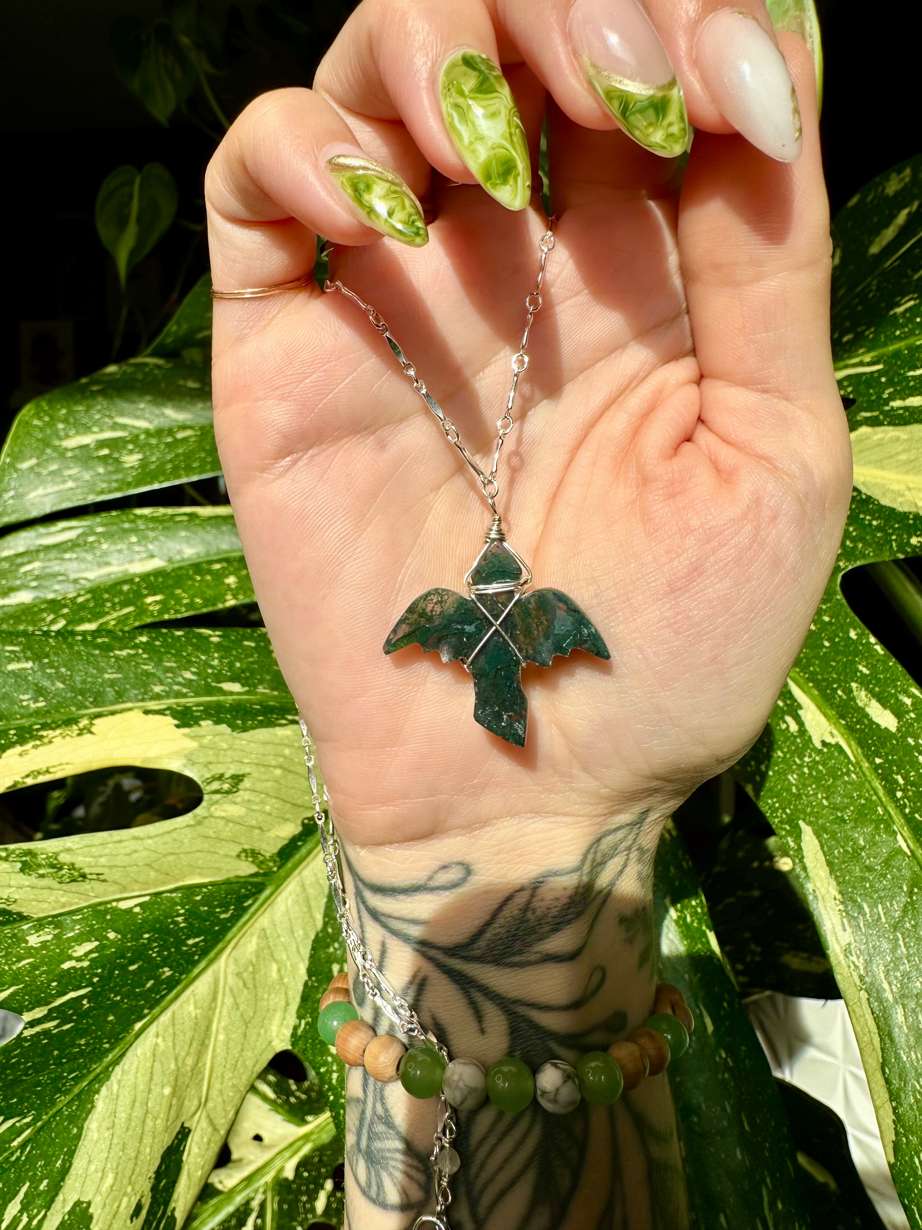 *one of one* moss agate dragon necklace sterling silver